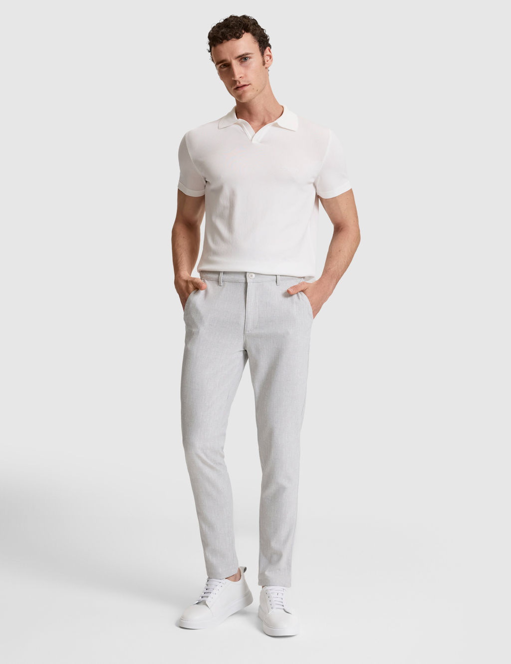 A__k Gri Slim Fit Beli Latikli Kanvas Pantolon