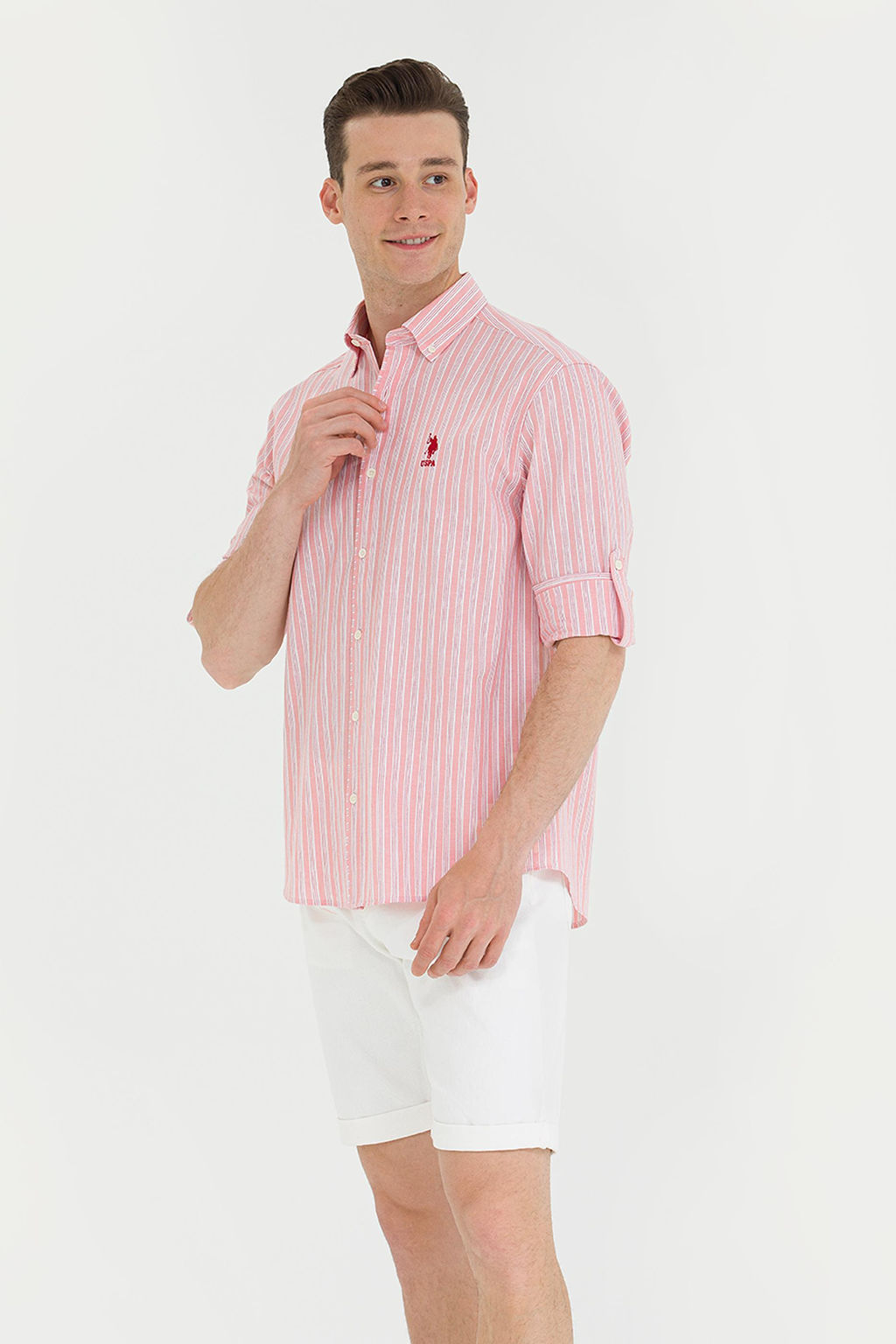U. S. Polo Assn Мужская рубашка лосося в белую полоску - U.s. polo assn фото 3