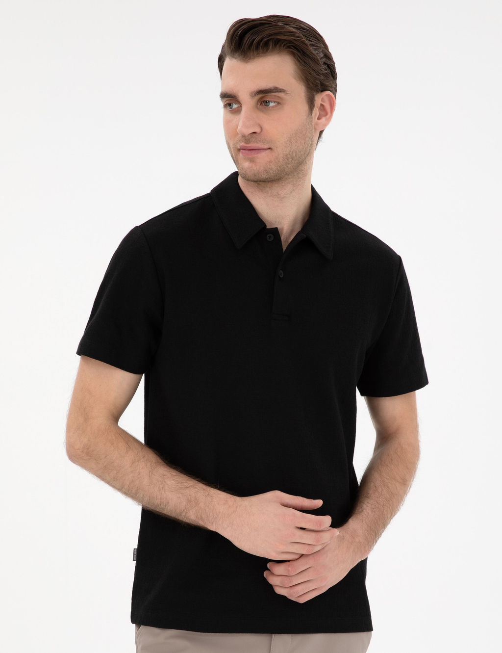 Siyah Slim Fit Polo Yaka Ti__rt