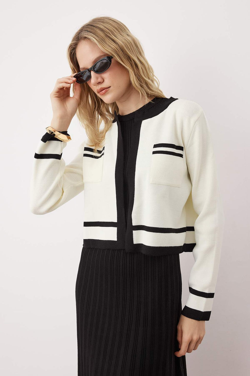 Siyah Renk Bloklu Midi A-line Triko H?rka-Elbise Tak?m TWOAW26EL00096 - Trendyolmilla фото 3