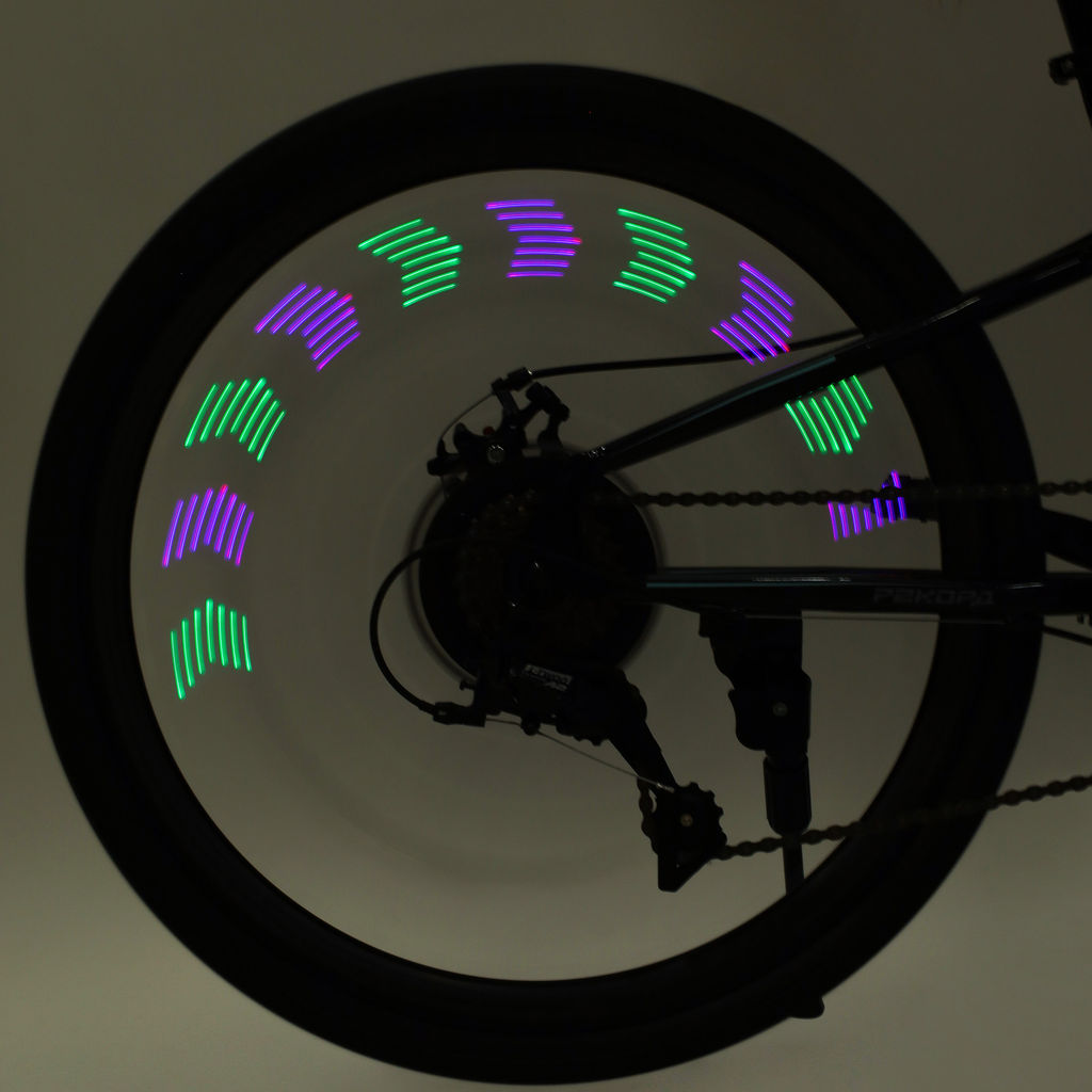 Фонарь подсветка для колес COMIRON A02 корпус: пластик; свет 14 RGB LED; ААА батарея; влагозащита IPX5; 30 рисунков. /уп 100/ - Галеонтрейд фото 4