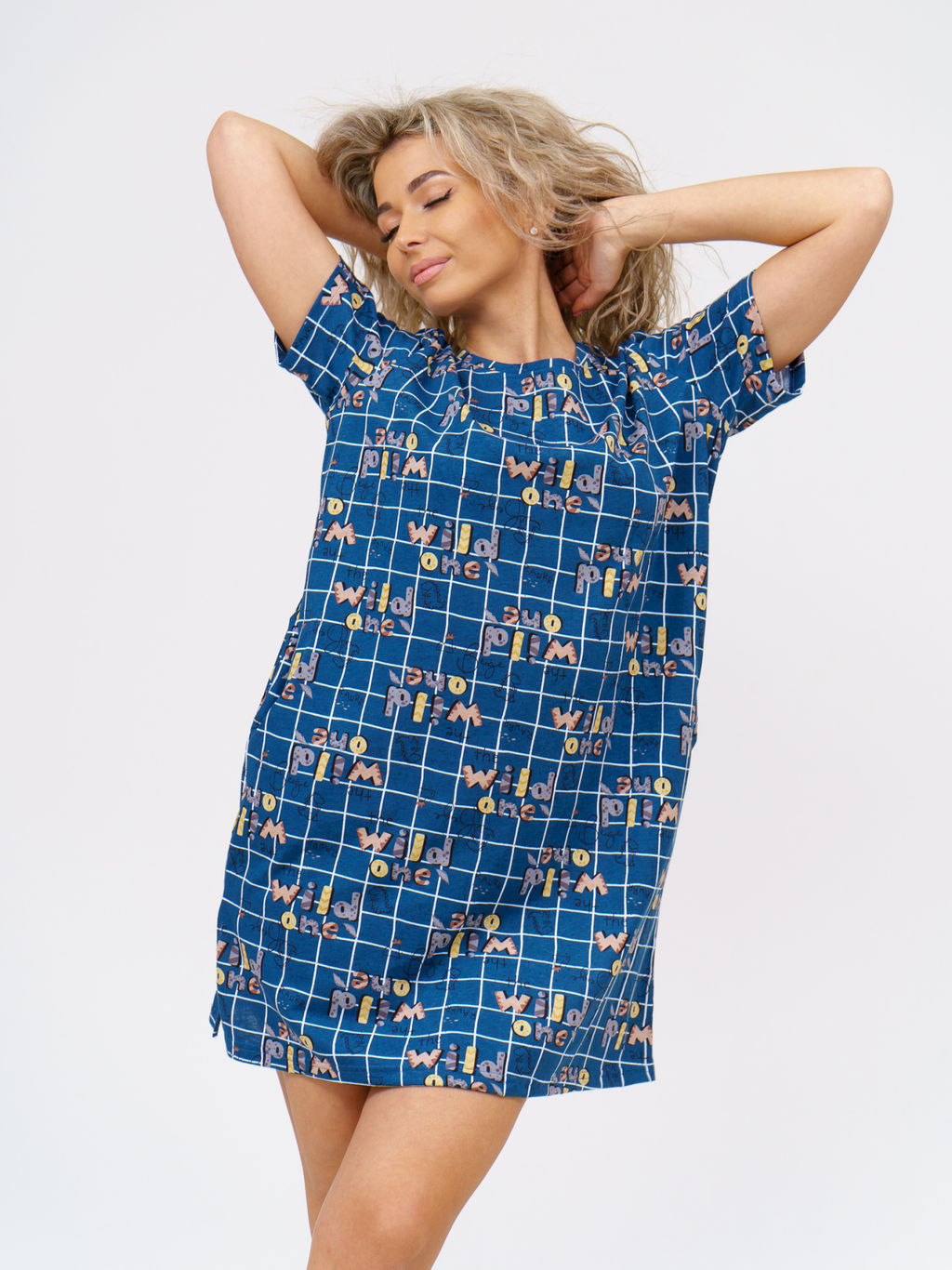 858 Туника "Клетка/индиго"