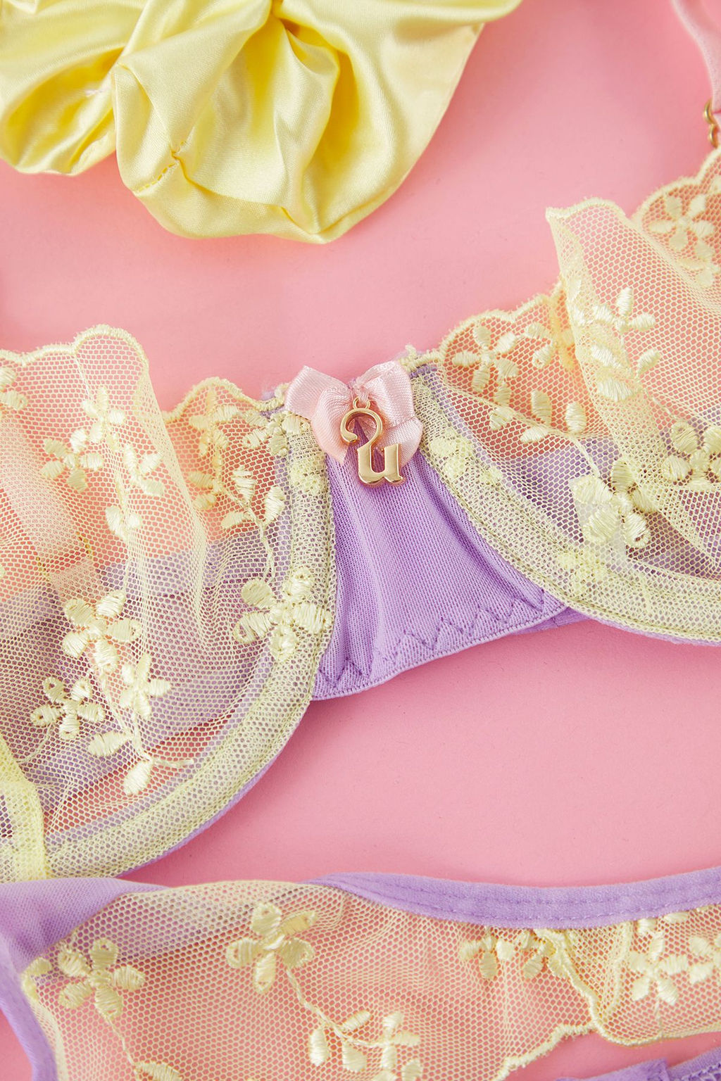 Trendyolmilla Lila-Sar? Tul Jartiyer, Toka, Bacak Bant Detayl? Kaps?z Orme Ic Camas?r? Tak?m? THMSS25CC00034  фото 14