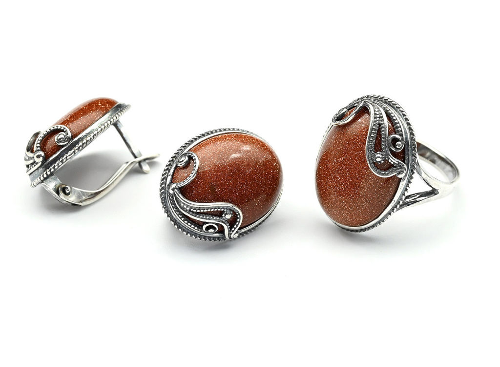 Кольцо Серьги с авантюрином имитация размер 20