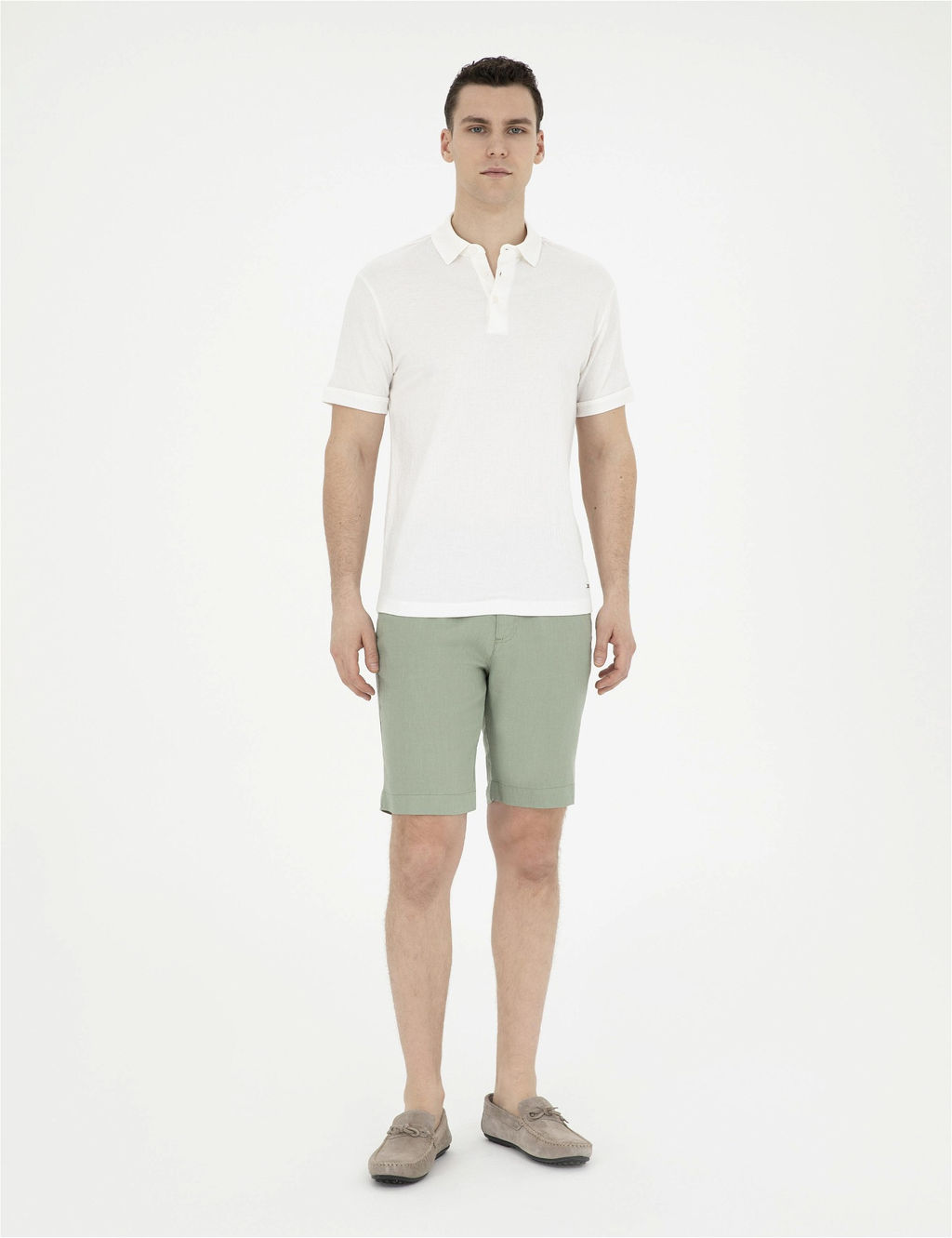 Ye_il Slim Fit Keten Beli Lastikli Dokuma _ort