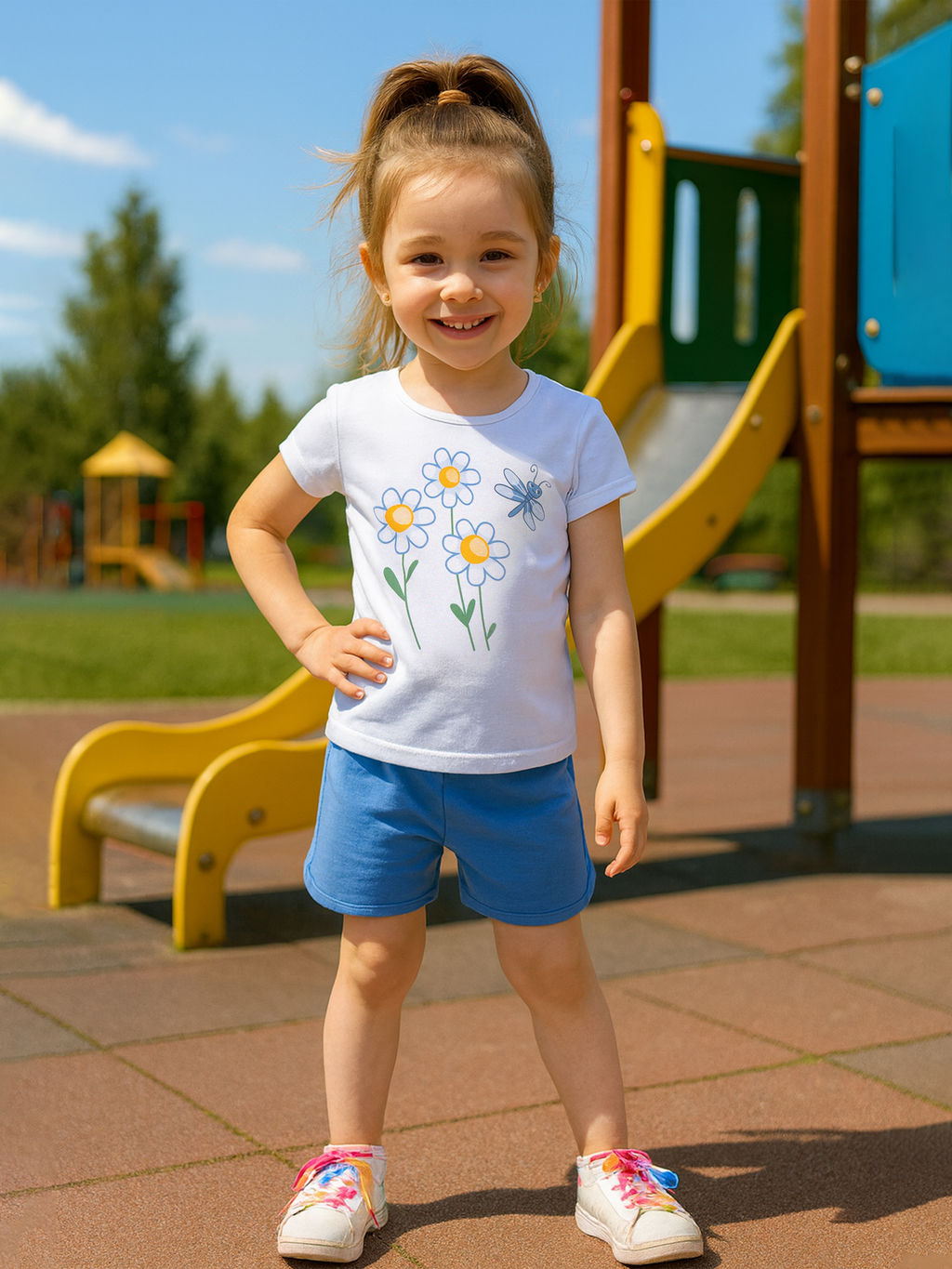 Костюм детский белый/голубой/ромашки 7059п (92, 56)