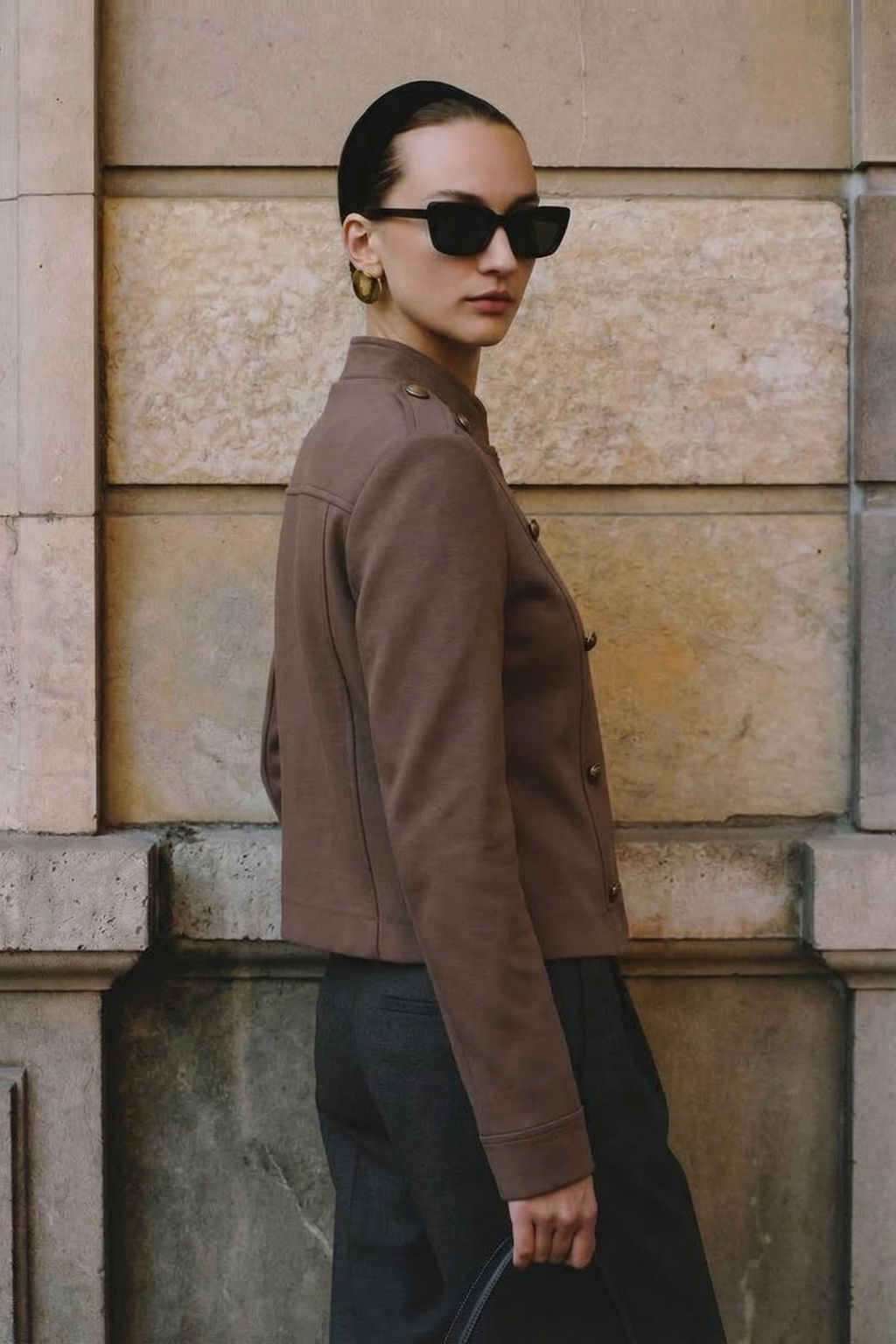 Kahverengi Fermuarl? Astarl? Dugme Detayl? Napolyon Ceket TWOSS26CE00048 - Trendyolmilla фото 5