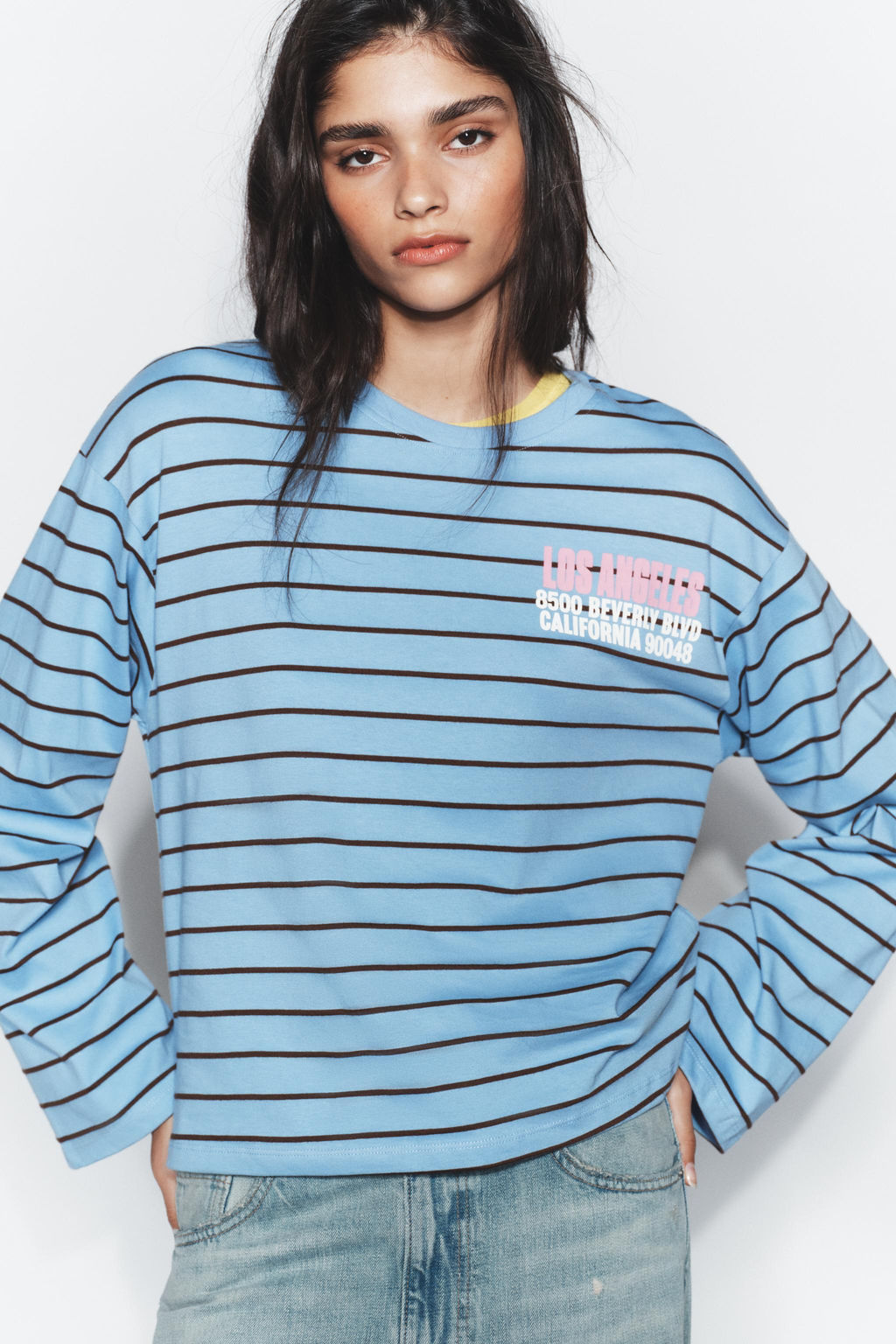 STRIPED T-SHIRT WITH SLOGAN - Zara фото 5