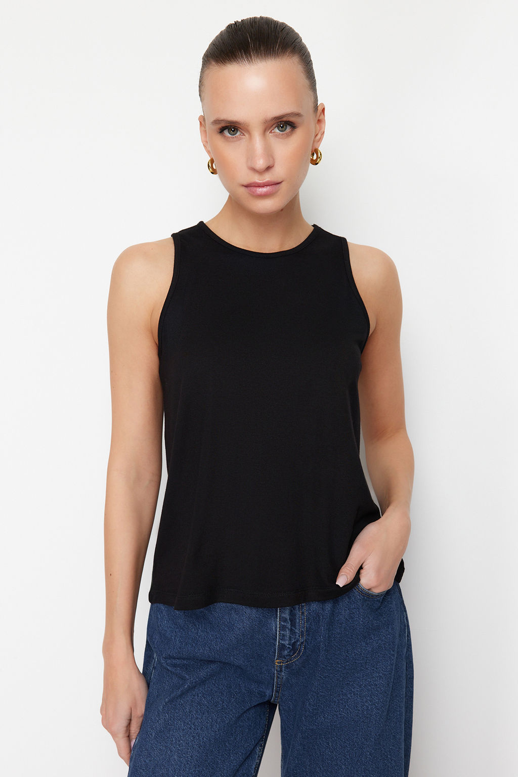 Siyah Regular/Normal Kal?p Bisiklet Yaka Orme Bluz TWOSS24BZ00502 - Trendyolmilla фото 2