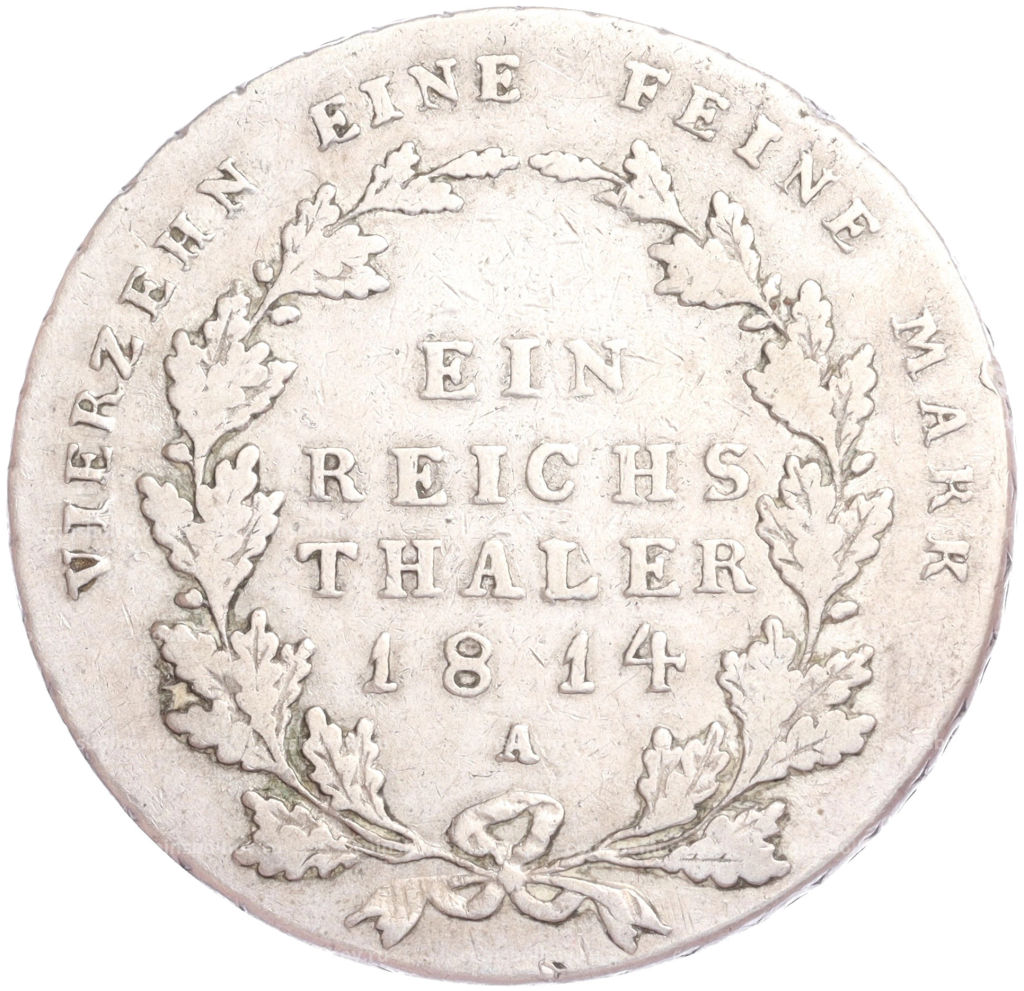 Монета 1 рейхсталер 1814 года A Пруссия