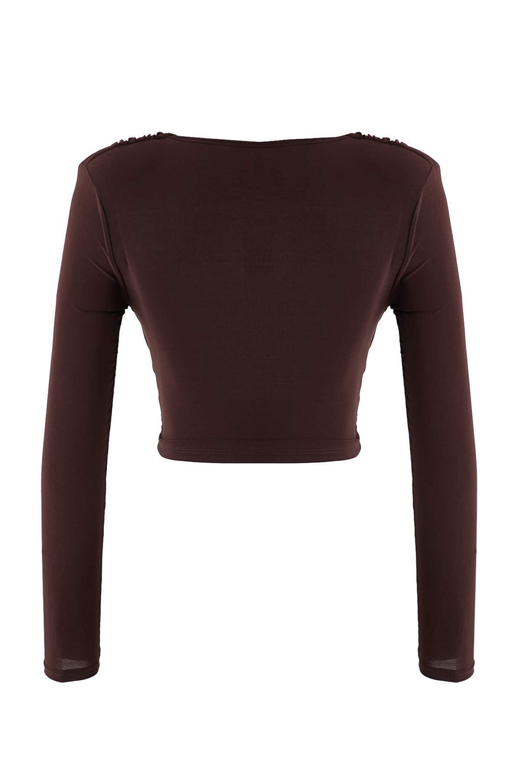 Kahverengi Toka Detayl? V Yaka Uzun Orme Sandy Party Bluz TPRAW26BZ00063