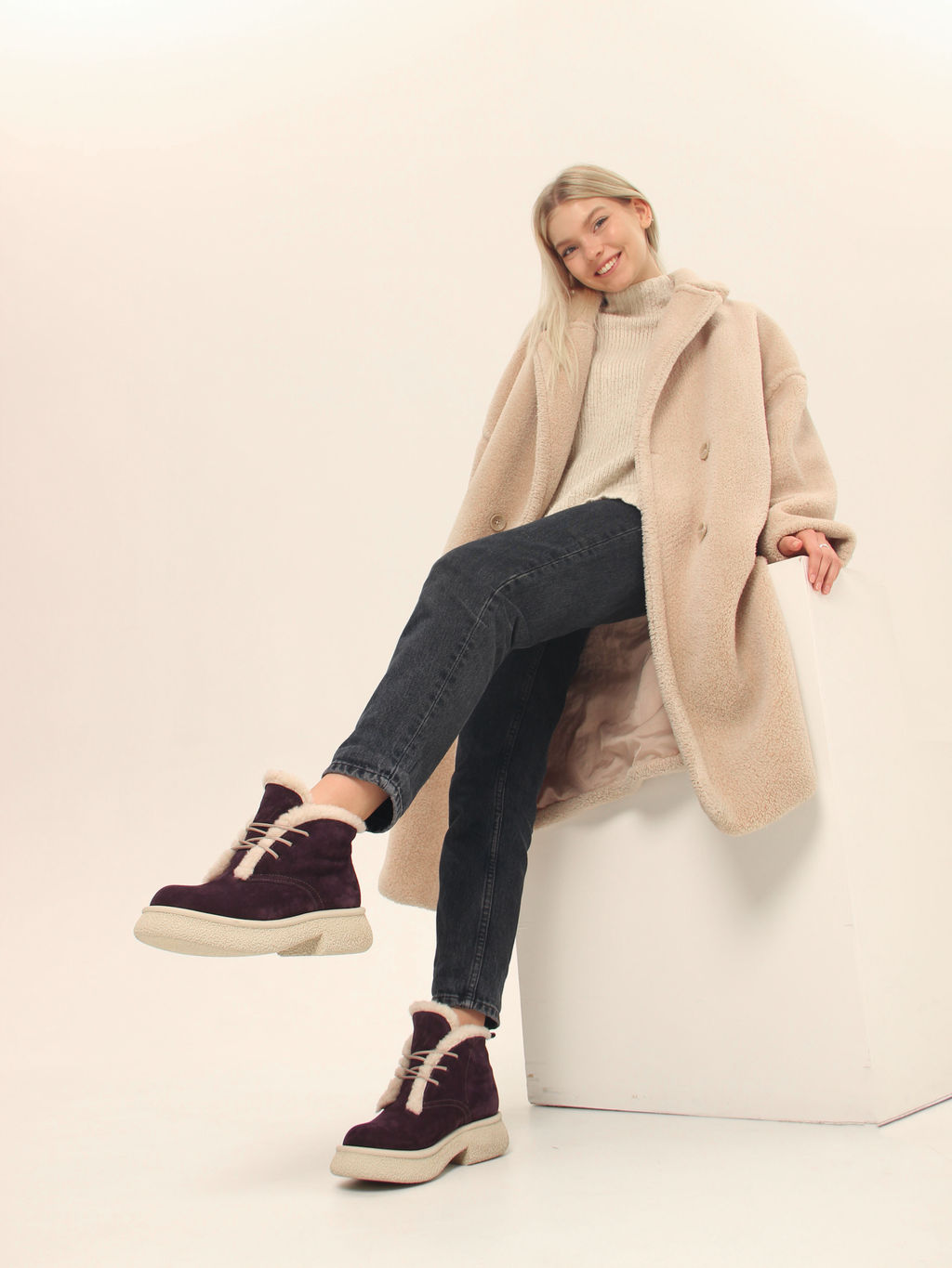 Ботинки 308.агатаw.Сливовая замша з/шерсть