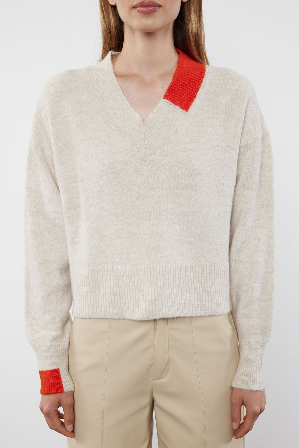 Bej Yumusak Dokulu Atk?l? Triko Kazak TWOAW25KZ00205