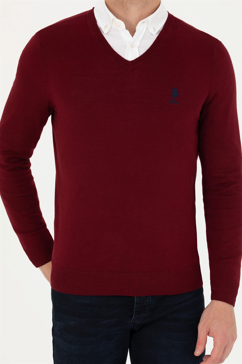 U. S. Polo Assn / Мужской бордово-красный базовый свитер - U.s. polo assn фото 13
