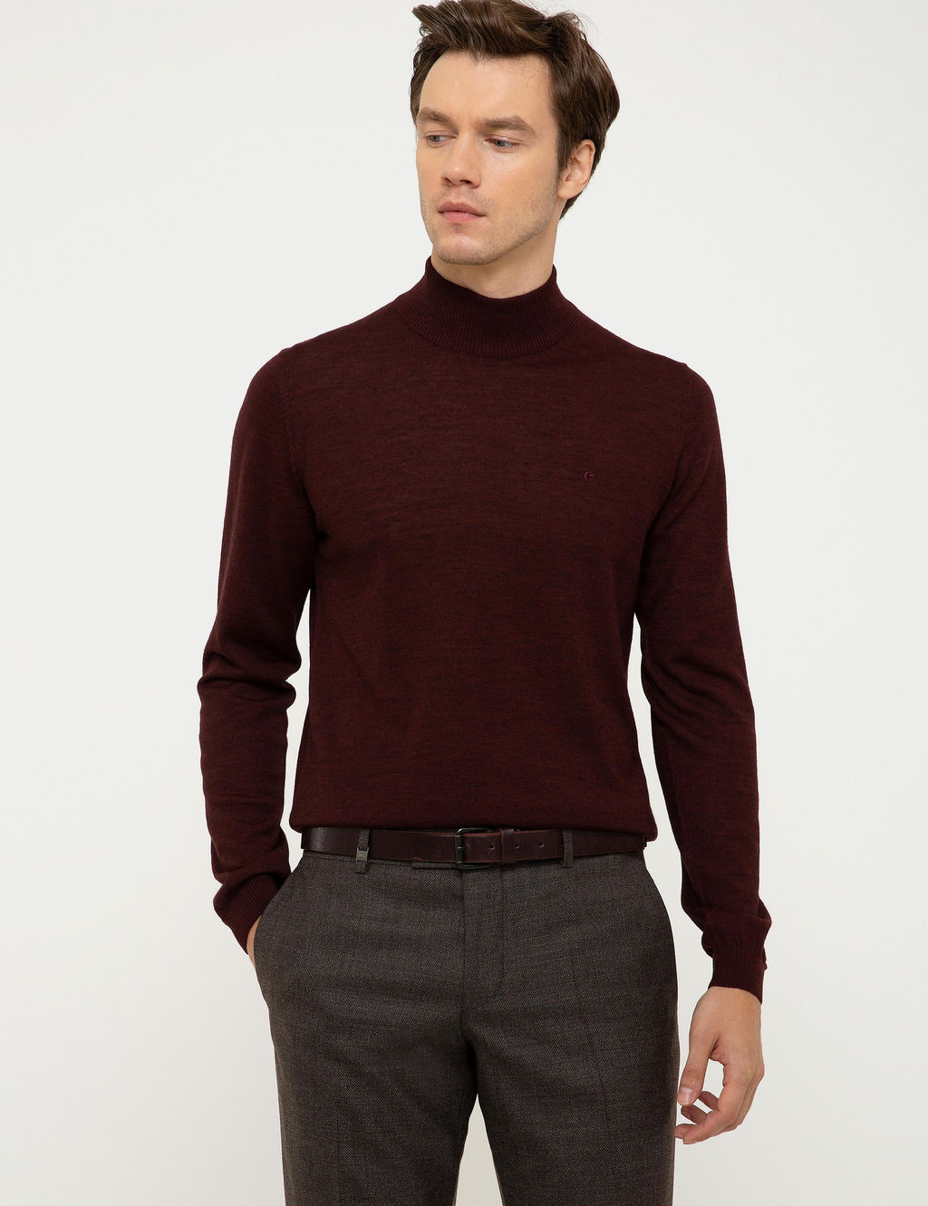 Bordo Slim Fit Yar_m Bal_k__ Basic Triko Kazak