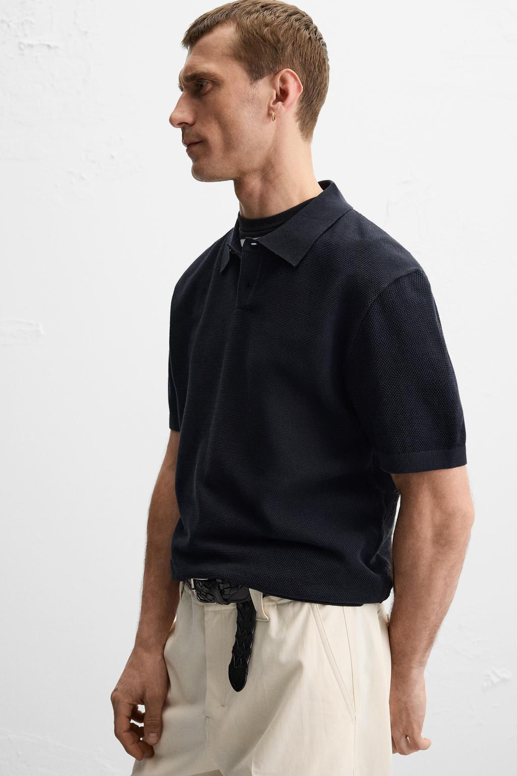 TEXTURED PIQUE KNIT POLO SHIRT - Zara фото 6