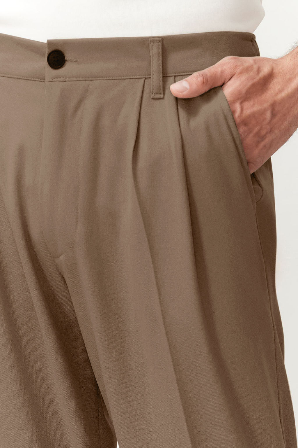 Bej Pileli Klasik Baggy Fit Kumas Pantolon TMNSS24PL00024