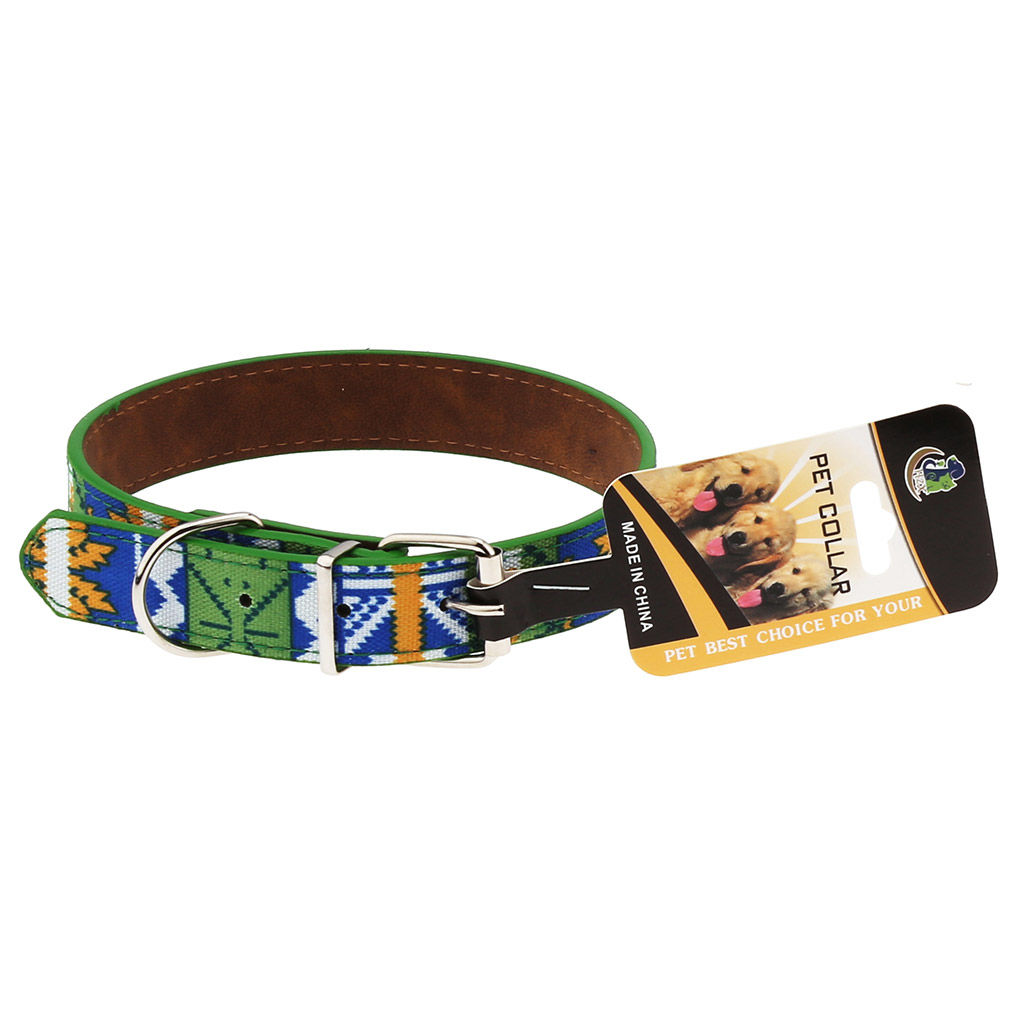 Пэт тойс (Pet toys) Ошейник для собаки Этно 2,4х51см, металлическая застежка, основа-под кожу, верх-полиэстер, металл декор, на картоне, цвета в ассортименте: сине-черный, желто-зеленый, фуксия, фиолетовый (Китай) фото 2