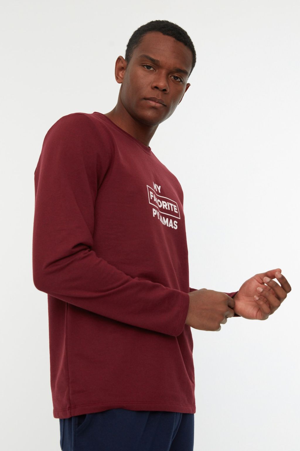 TRENDYOL MAN Bordo Regular Fit Bask?l? Pijama Tak?m? TMNAW22PT0759 - Trendyolmilla фото 6