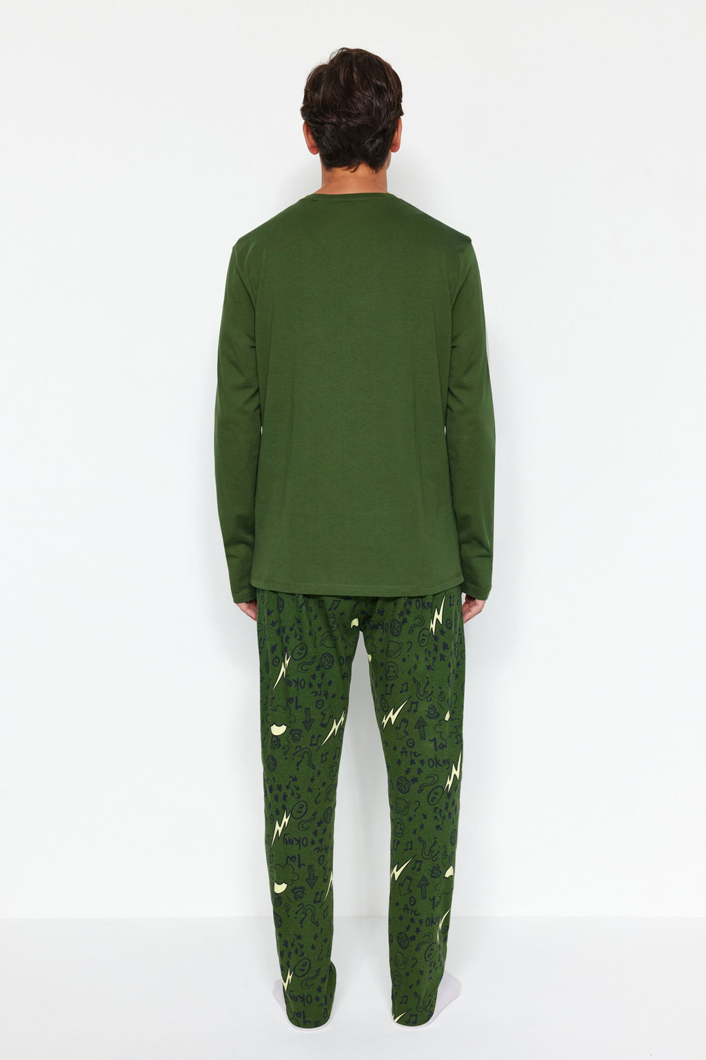 TRENDYOL MAN Erkek Haki Regular Fit Nak?sl? Orme %100 Pamuk Pijama Tak?m? TMNAW24PT00025 - Trendyolmilla фото 4