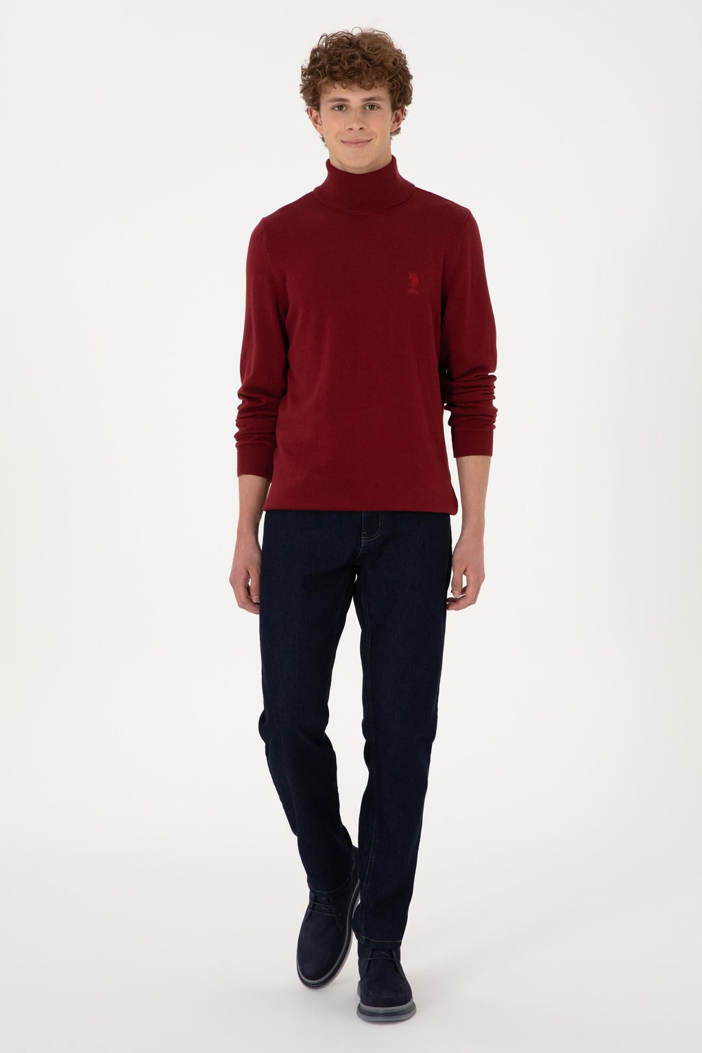 Erkek Slim Fit Bo_azl_ Yaka Bo_azl_ Basic Kazak - U.s. polo assn фото 4