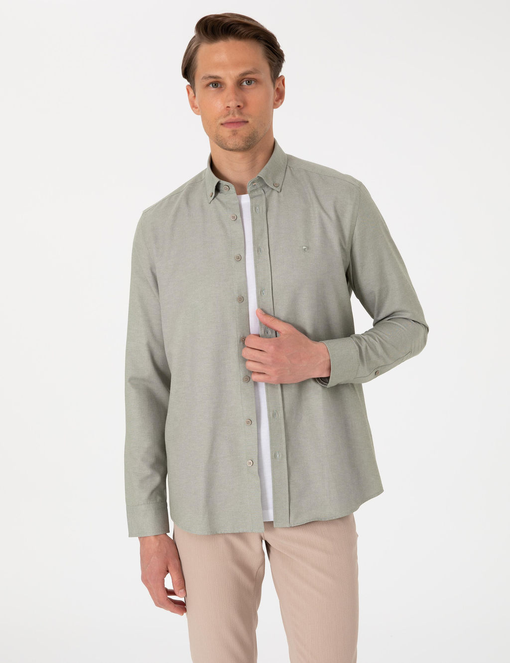 Haki Oxford Slim Fit Kolay _t_lenebilir G_mlek - Pierre cardin фото 3