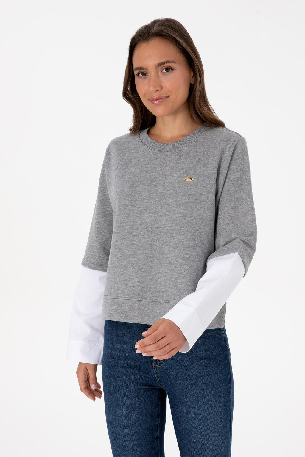 Kad_n Gri Melanj Sweatshirt Sepette S_rpriz _ndirim - U.s. polo assn фото 3