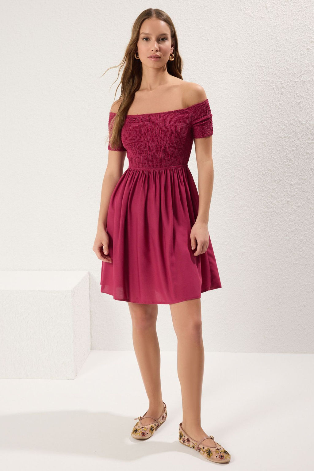 Fusya Duz Etegi Belden Ac?lan Gipeli Mini Dokuma Elbise TWOSS25EL00301 - Trendyolmilla фото 2