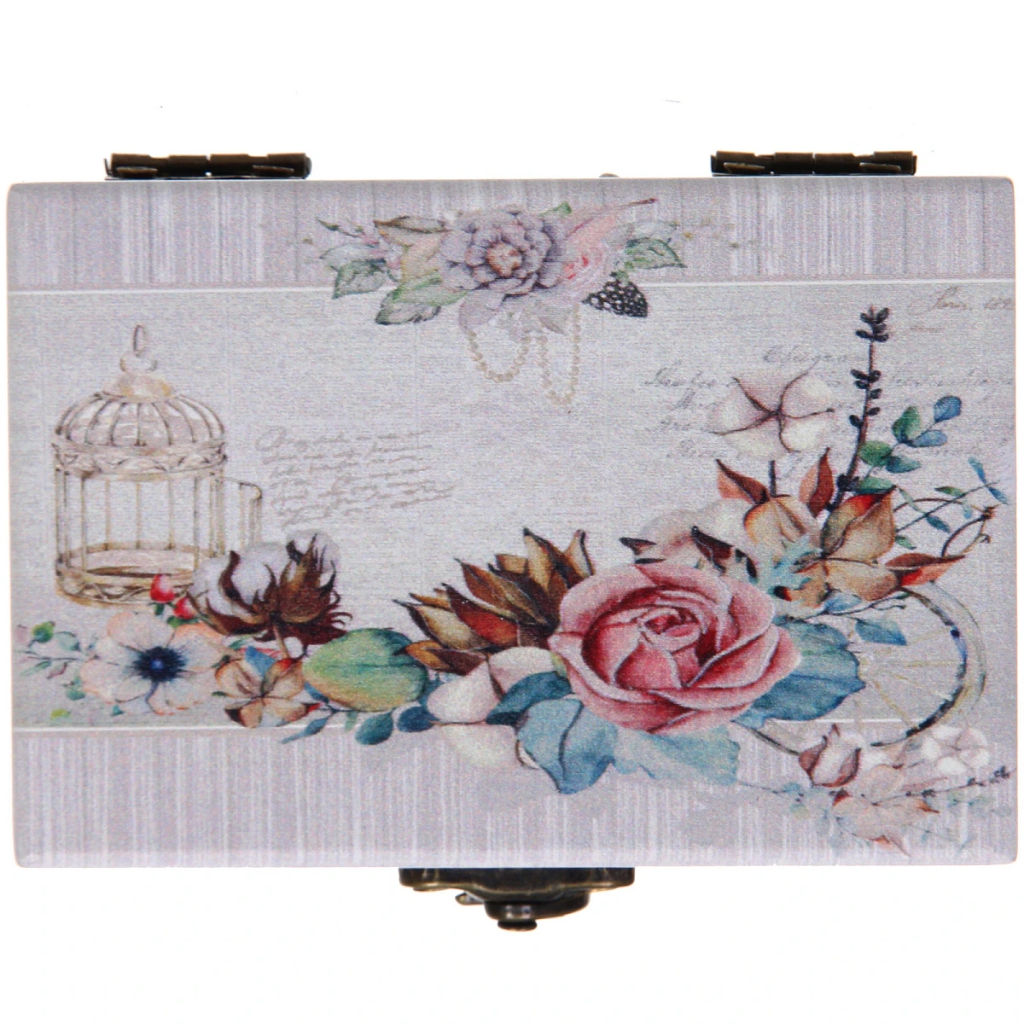 Шкатулка деревянная с зеркалом "МАРЦИПАН", нежные лепестки роз, 9.5*6.5*5см (в коробке)