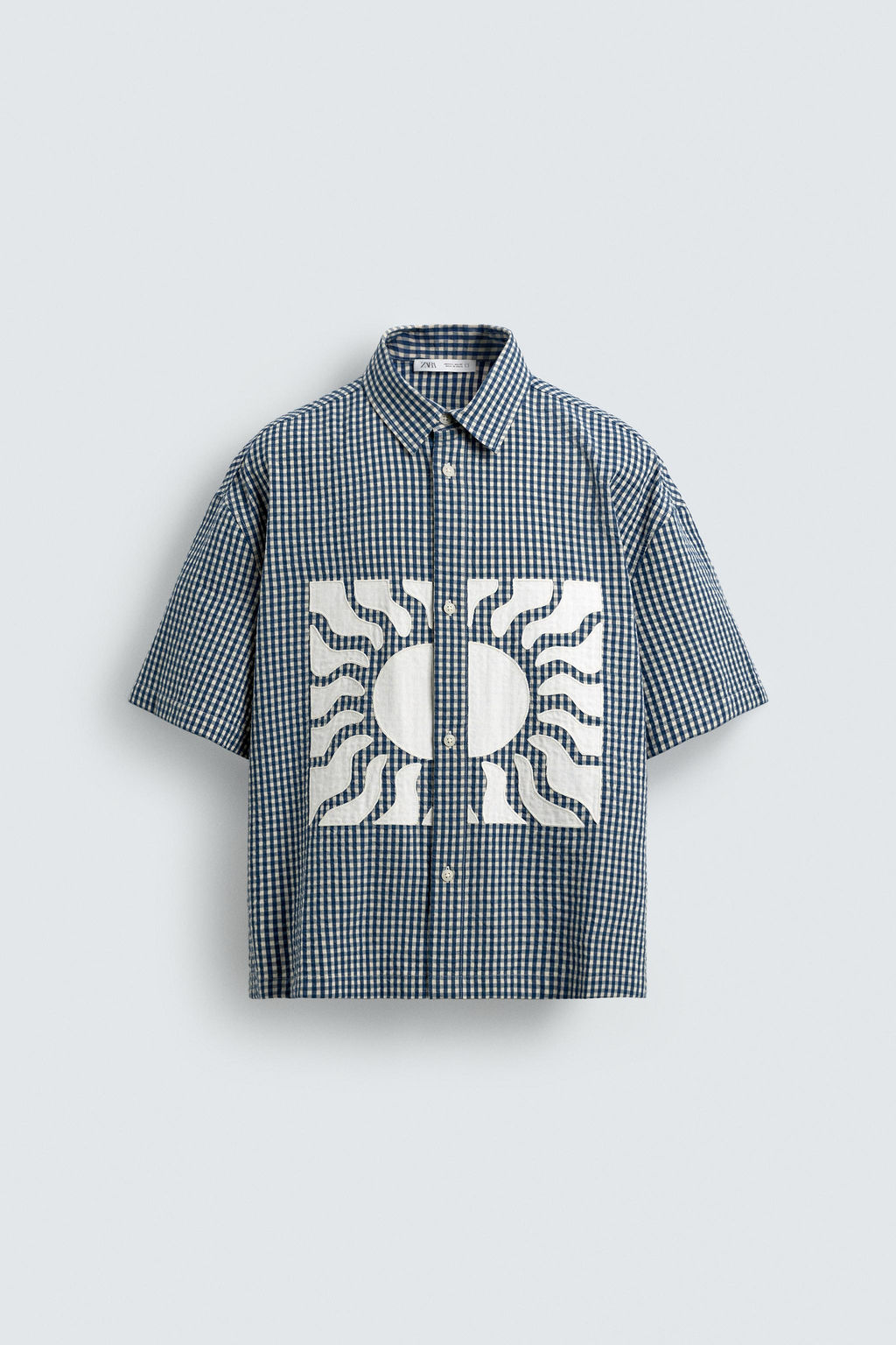 CAMISA BOXY FIT CUADROS PARCHES CONTRASTE / Azul / Blanco - Zara фото 7