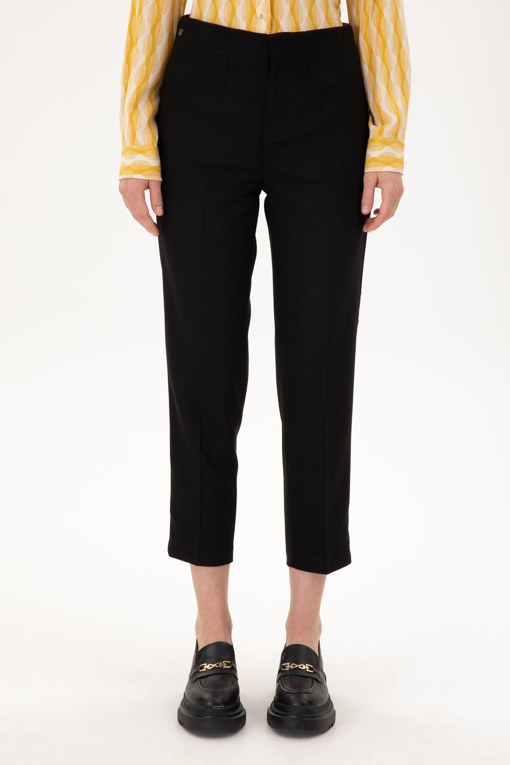 Kad_n Siyah Carrot High Waist Fit Kanvas Pantolon