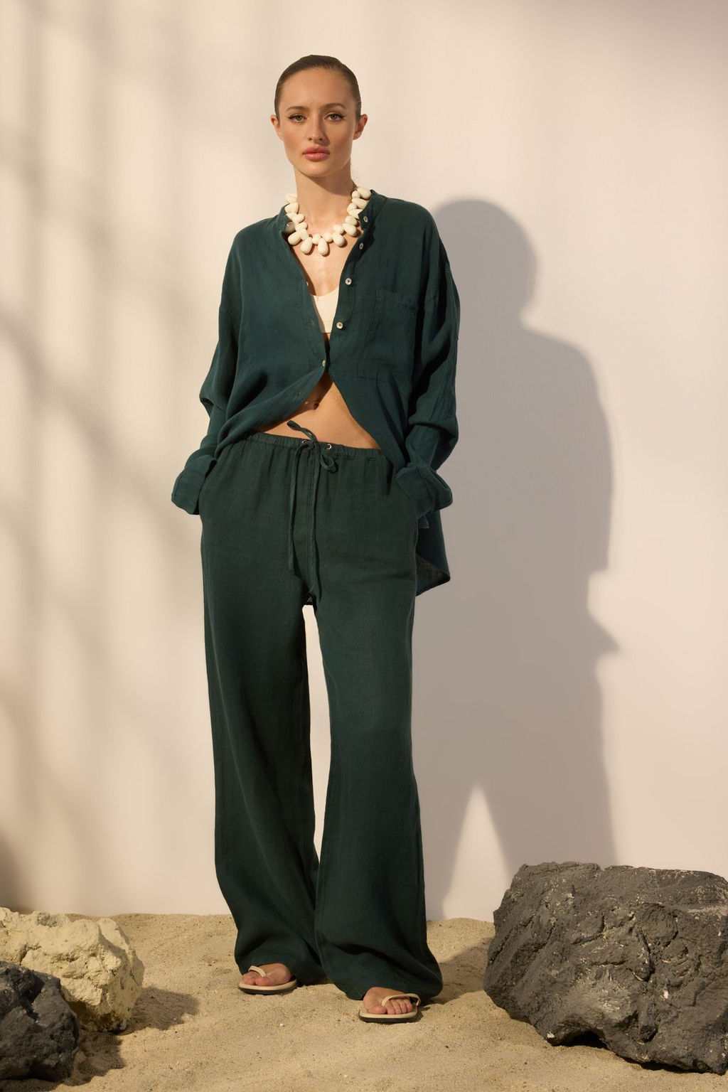 Beyaz %100 Keten Beli Lastikli Normal Bel Wide Leg Pantolon TWOSS25JE00244 - Trendyolmilla фото 5