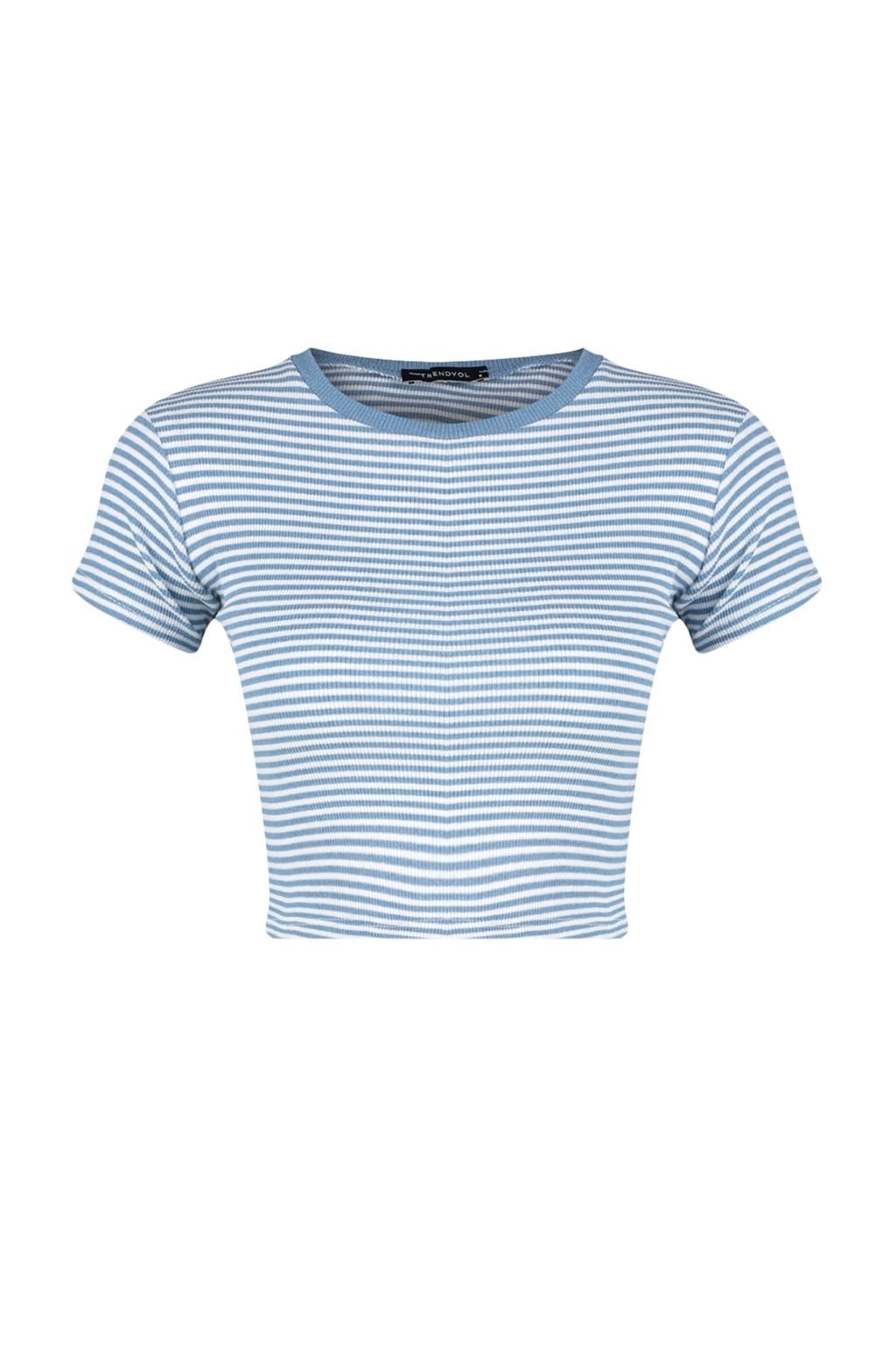 Trendyolmilla Lacivert Cizgili-K?rm?z? Duz 2li Paket Fitted/Vucuda Oturan Crop Fitilli Orme Bluz TWOSS23BZ00388  фото 9