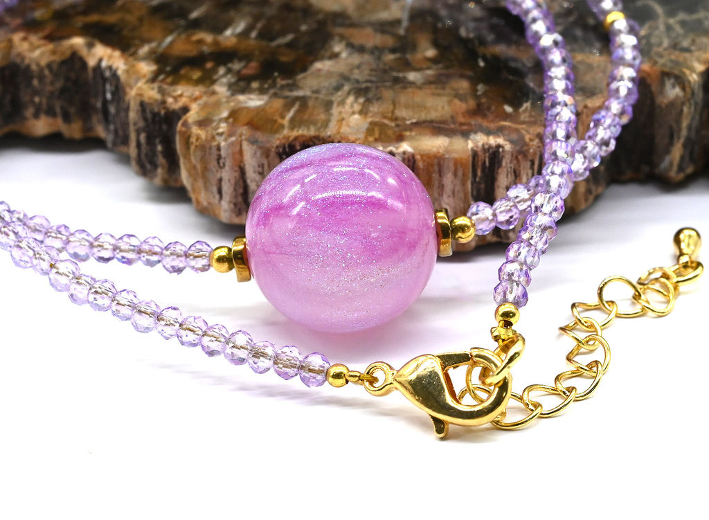 Чокер из бисера рондель 3*2мм с шаром 16мм, цвет сиреневый, 39см