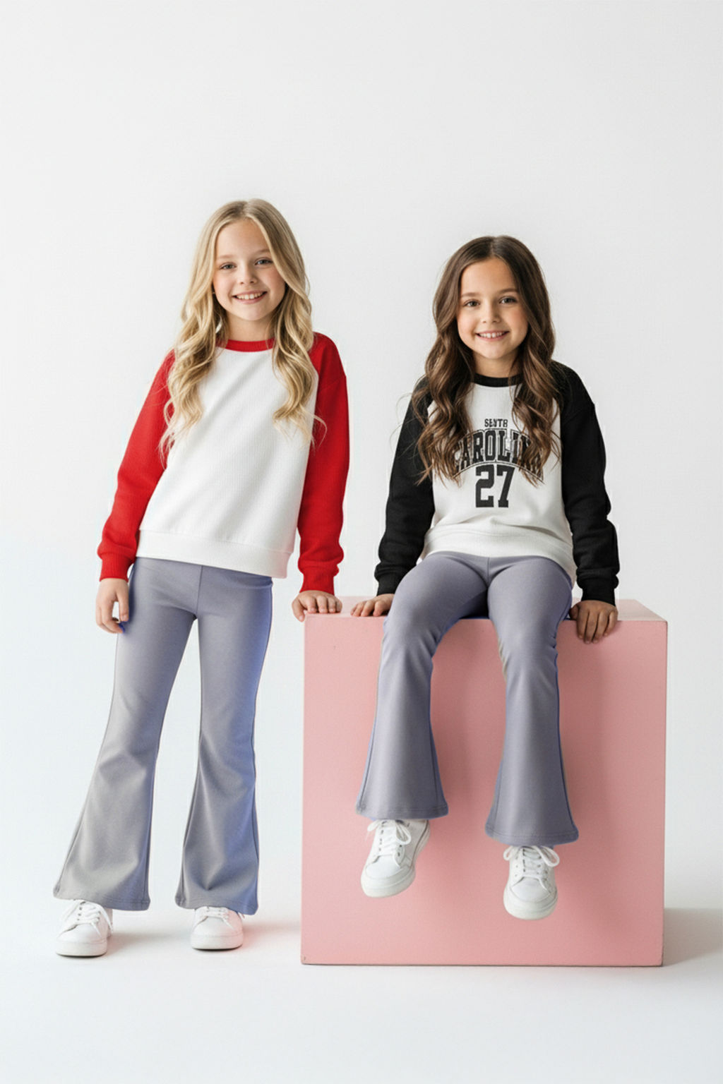 Siyah-K?rm?z? 2li Pamuklu Slogan Bask?l? Regular K?z Cocuk Orme T-Shirt TKDAW26TS00008