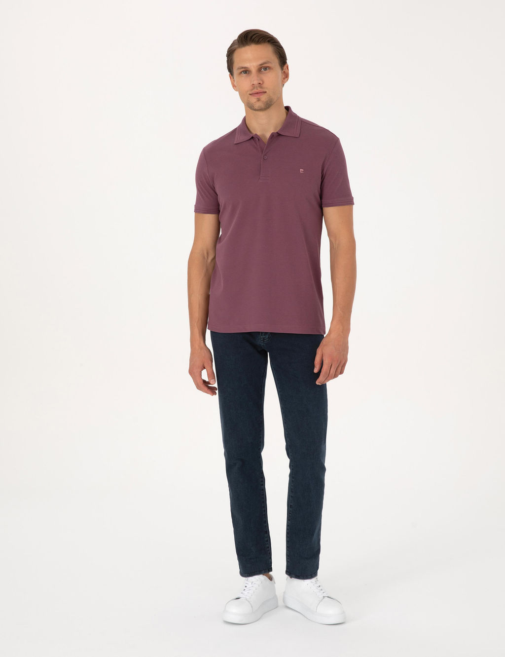 Mor Slim Fit %100 Pamuk K_vr_lmaz Polo Yaka Basic Ti__rt