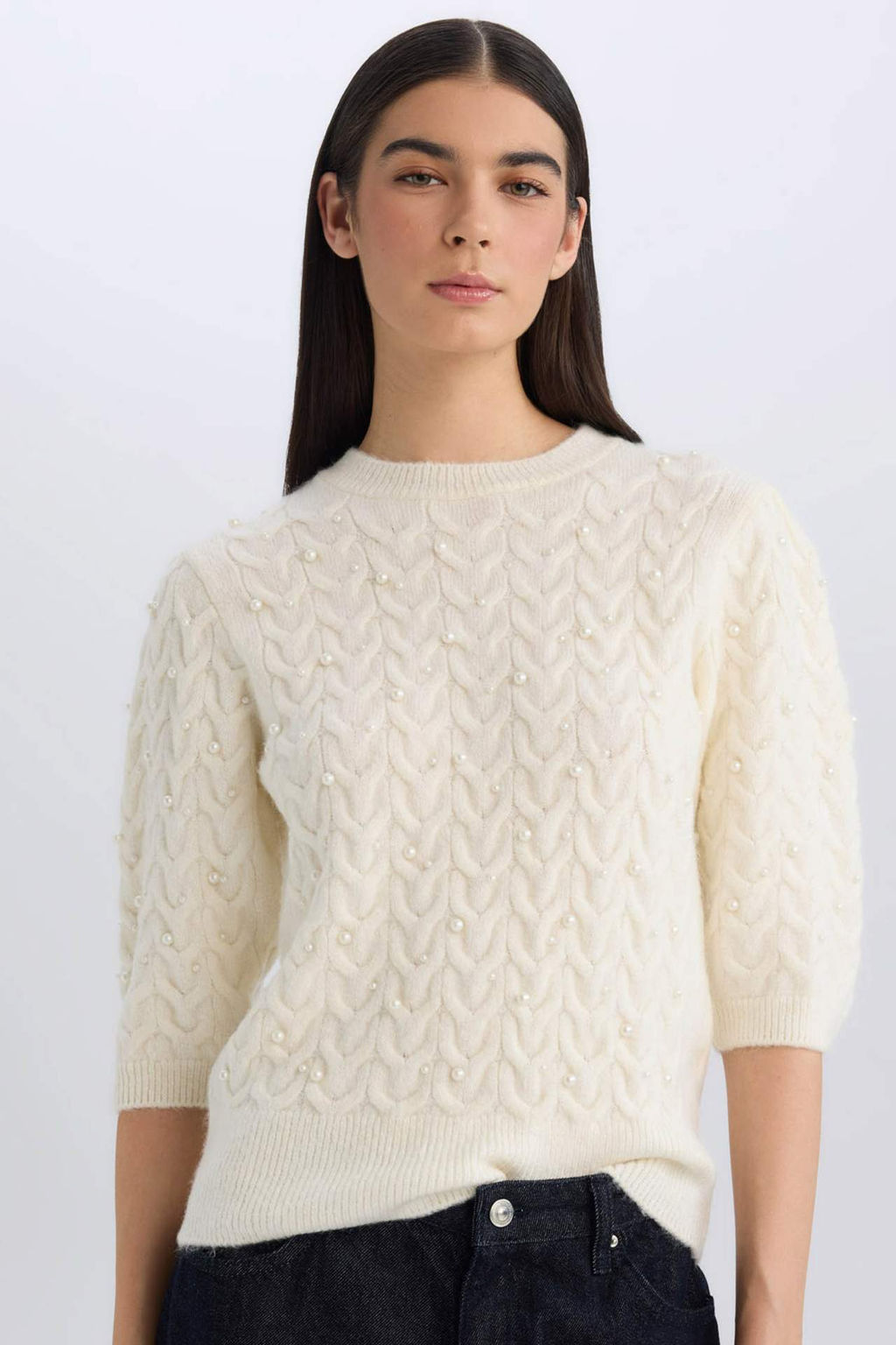 Regular Fit Bisiklet Yaka Basic Duz Yar?m Kollu Triko Kazak - Defacto фото 2