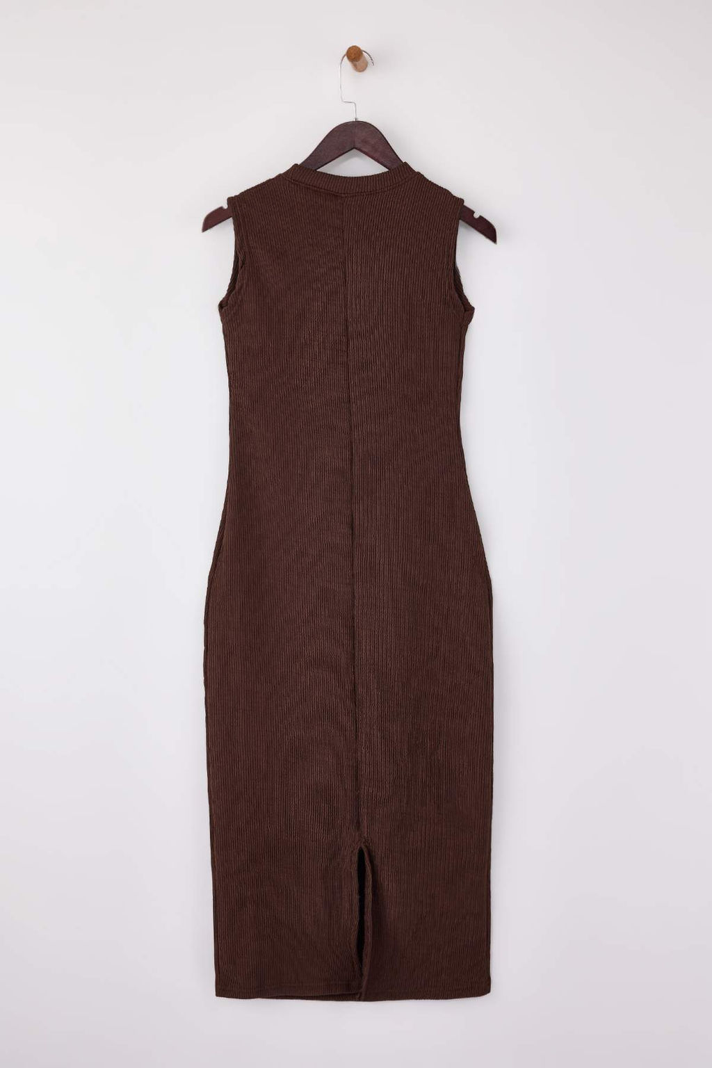 Kahverengi Bodycon Dik Yaka Kolsuz Midi Dokulu Orme Elbise TWOSS26EL00038 - Trendyolmilla фото 7