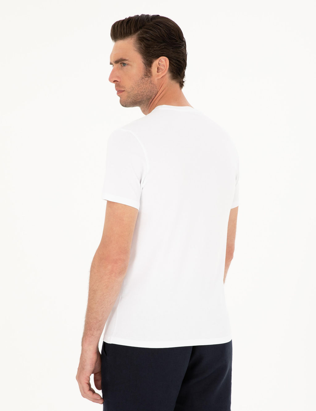 Beyaz Slim Fit Bisiklet Yaka T-shirt