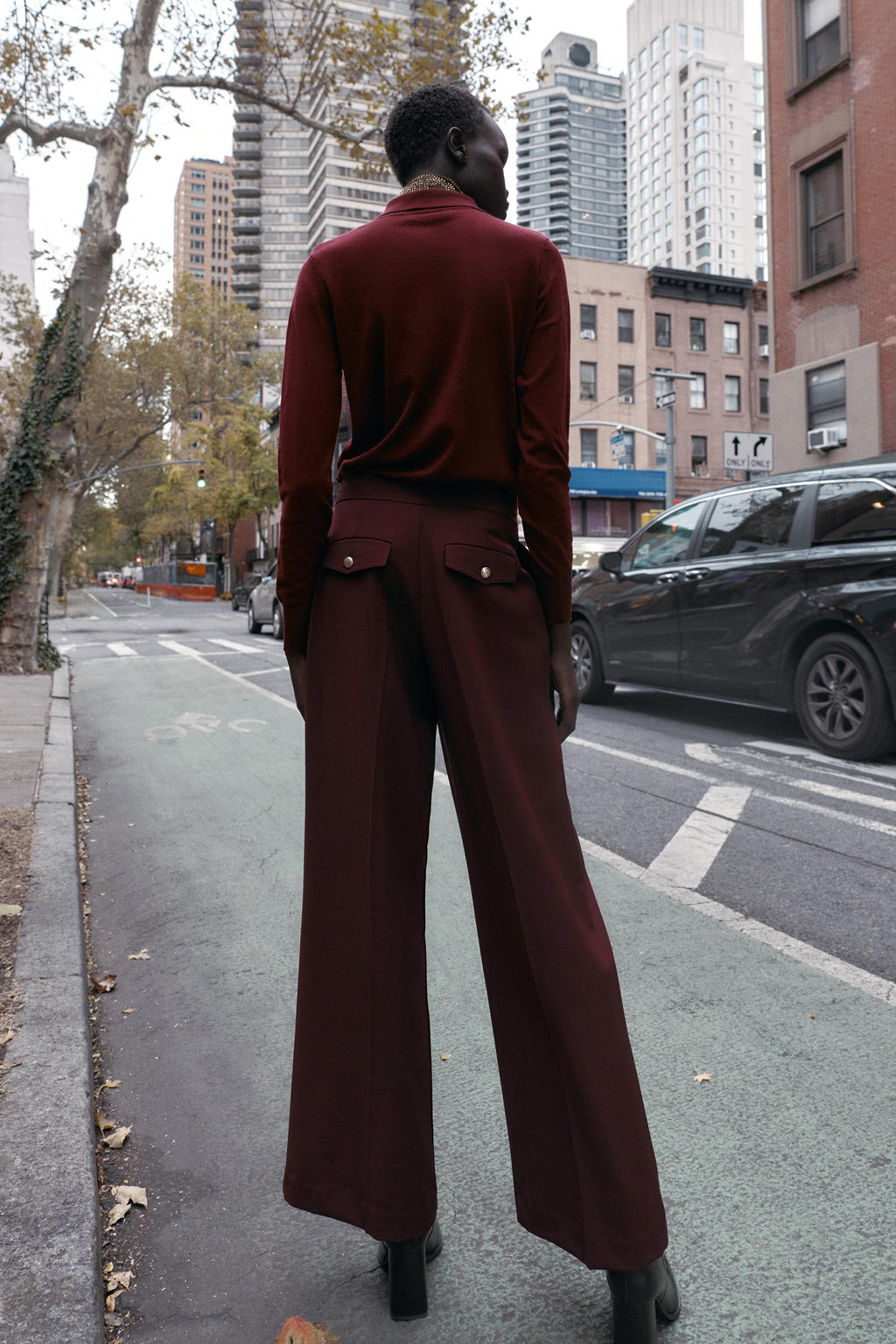 PANTAL?N ANCHO TIRO ALTO / Burgundy - Zara фото 6