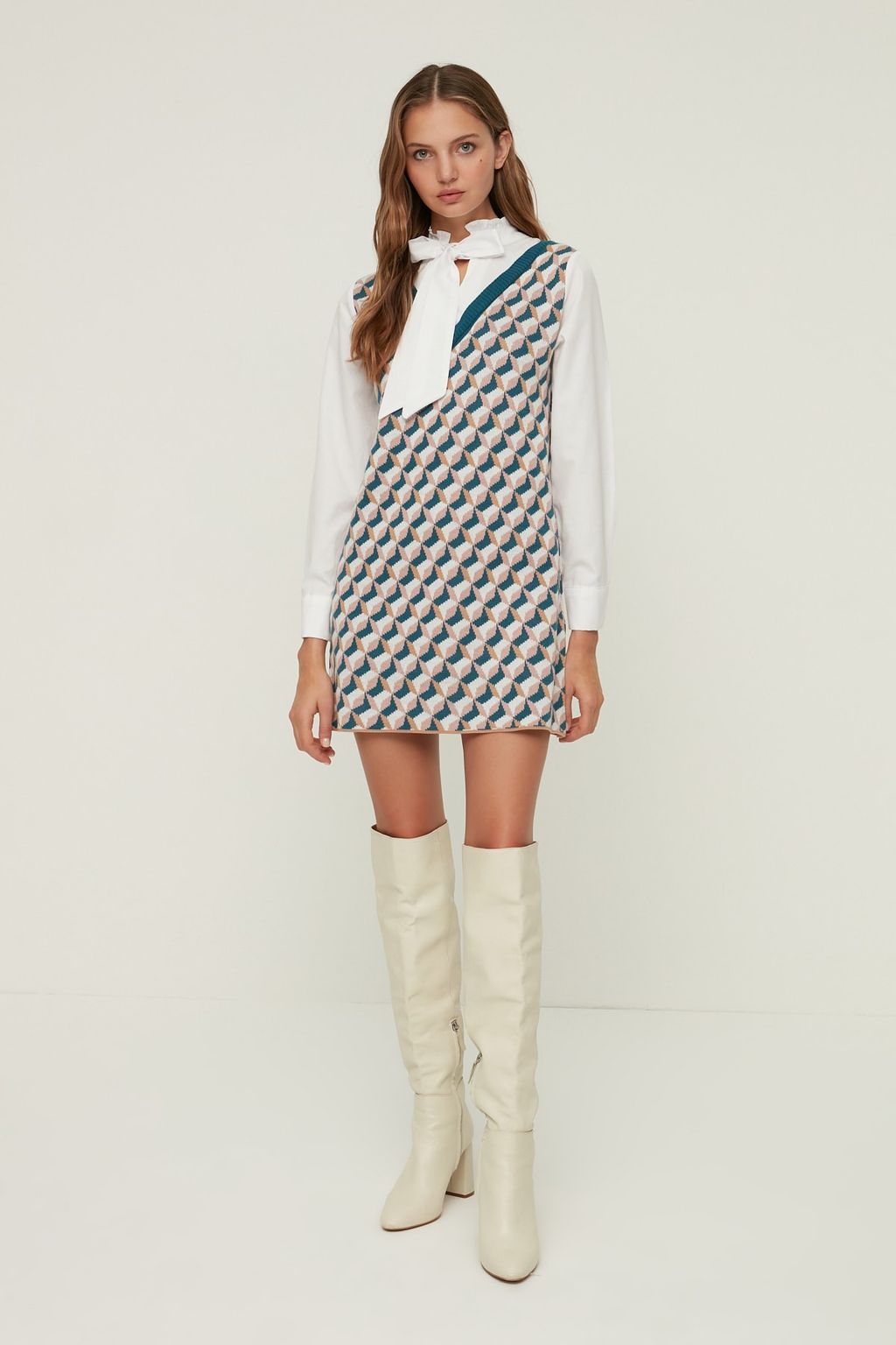 TRENDYOLMILLA Lacivert Mini Triko Gomlek Garni Detayl? Elbise TWOAW22SV0122  фото 13