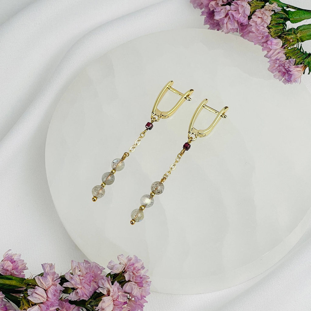 Серьги из Лабрадора и Граната с цепочкой - Радуга самоцветов фото 5