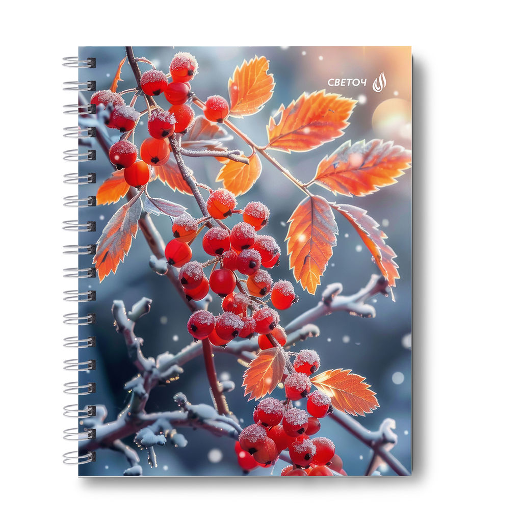 Светоч Т211 Тетрадь общая с твердой обложкой, матовая ламинация + выборочный лак A5 96 л. на гребне 65 г/кв.м , белизна 100 % 4 шт. клетка 01555 Зимняя ягода фото 3