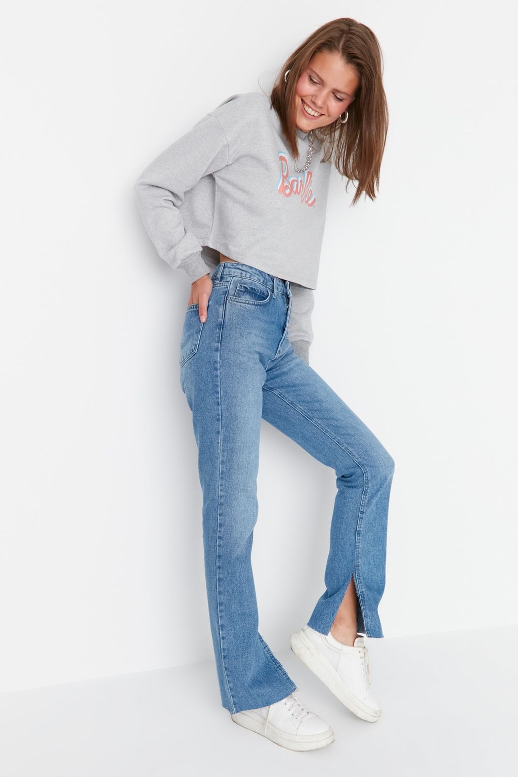 TRENDYOLMILLA Siyah Y?rtmacl? Yuksek Bel Flare Jeans TWOAW22JE0382  фото 9