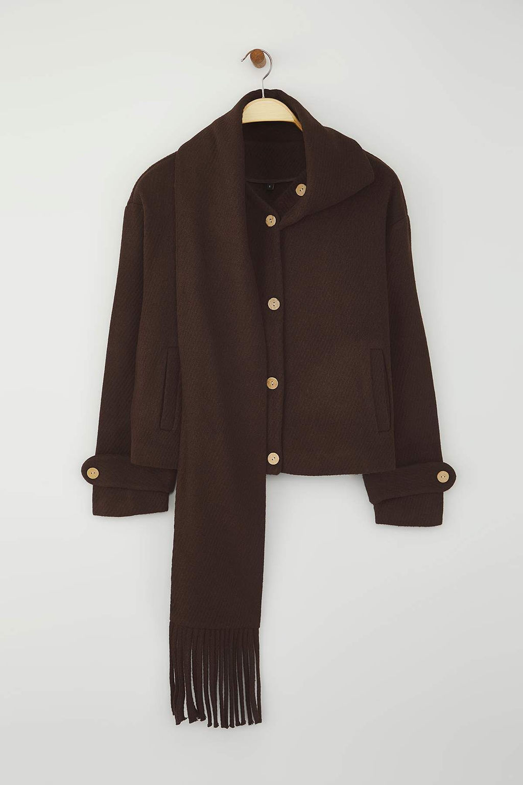Kahverengi Oversize Kal?p C?kar?labilir Sal Detayl? Kase Ince Ceket Mont TWOAW26MO00117 - Trendyolmilla фото 6