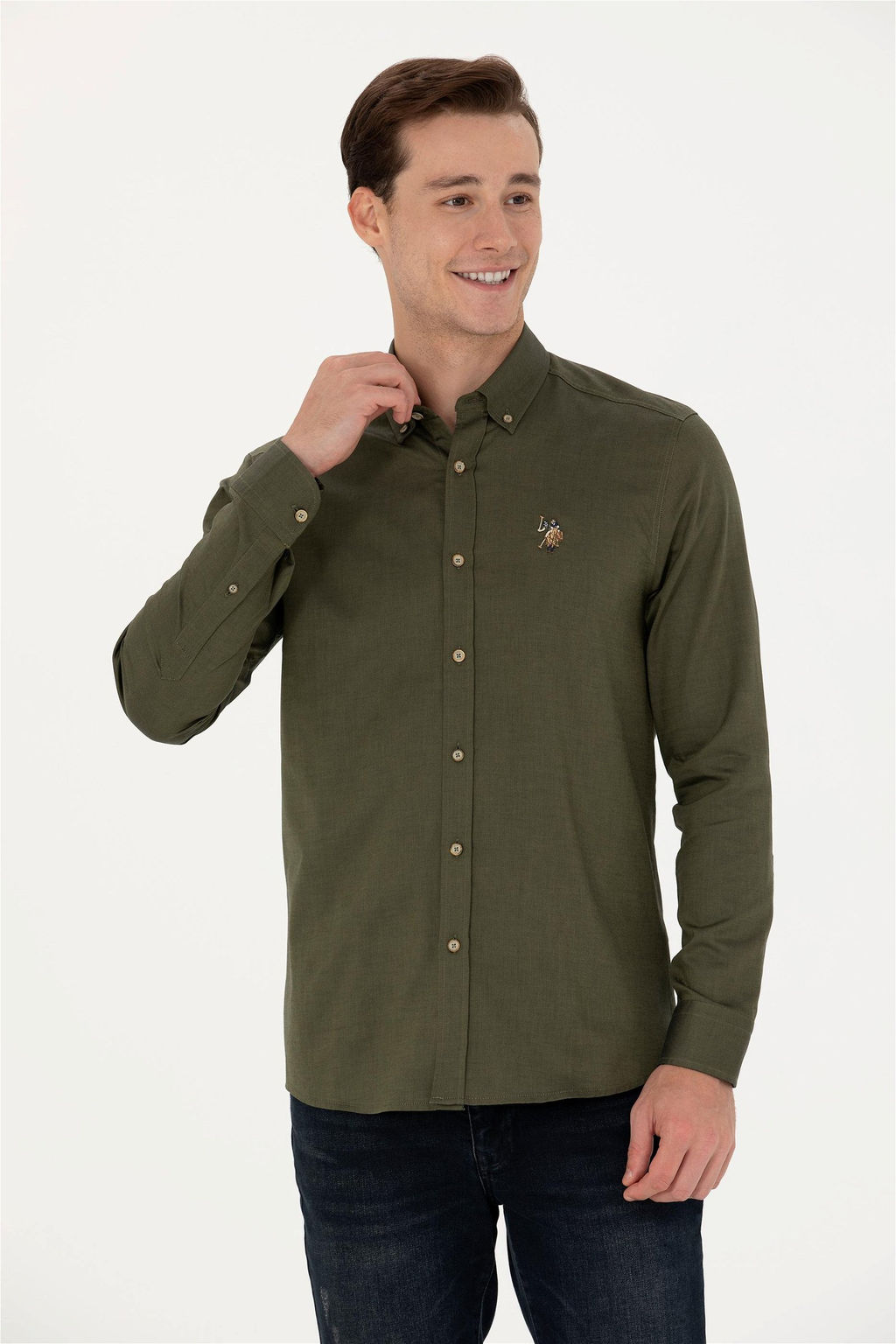 Мужская базовая рубашка цвета хаки с длинным рукавом Неожиданная скидка в корзине - U.s. polo assn фото 3