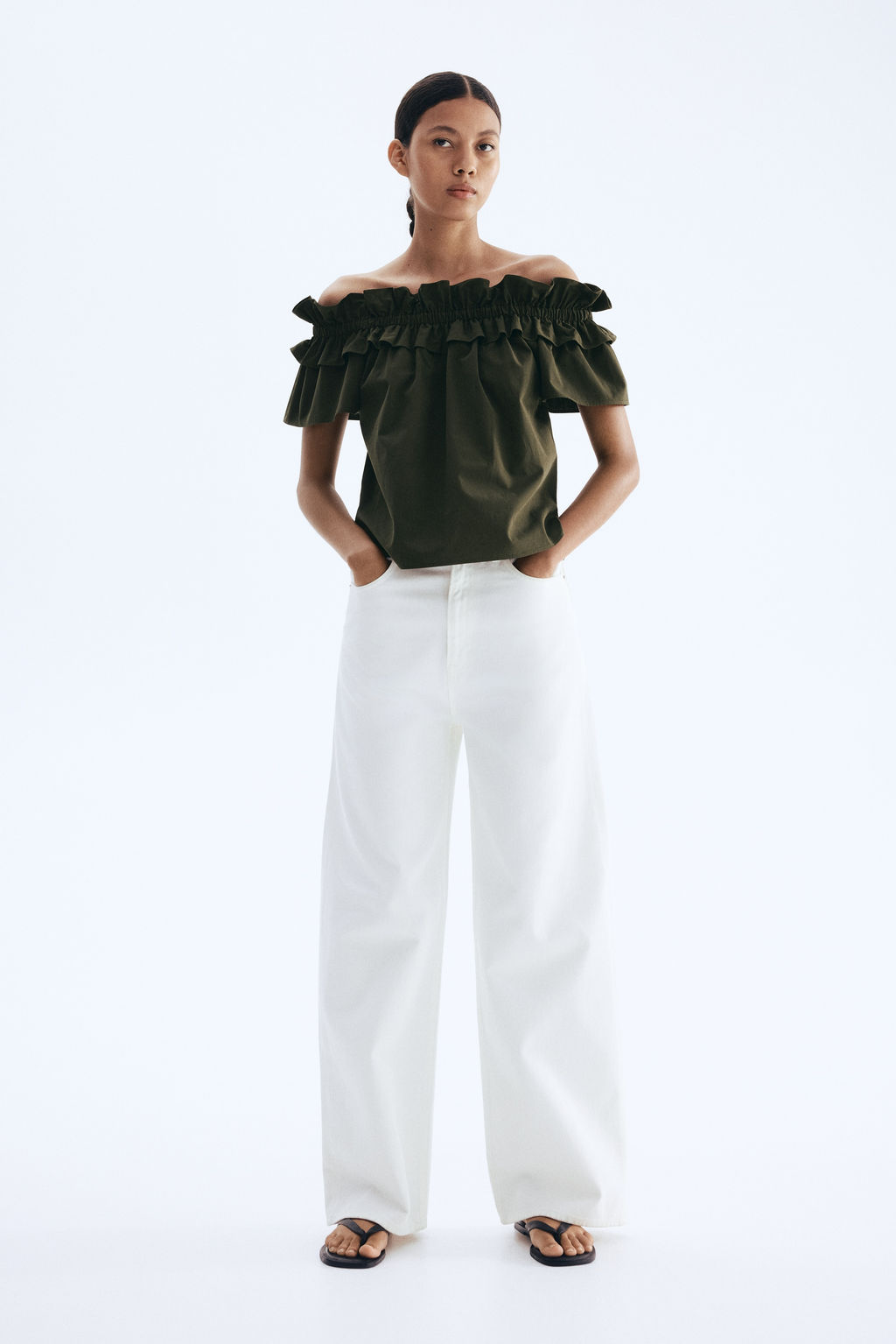 Blusa off-the-shoulder con escote de volante - H&m фото 7