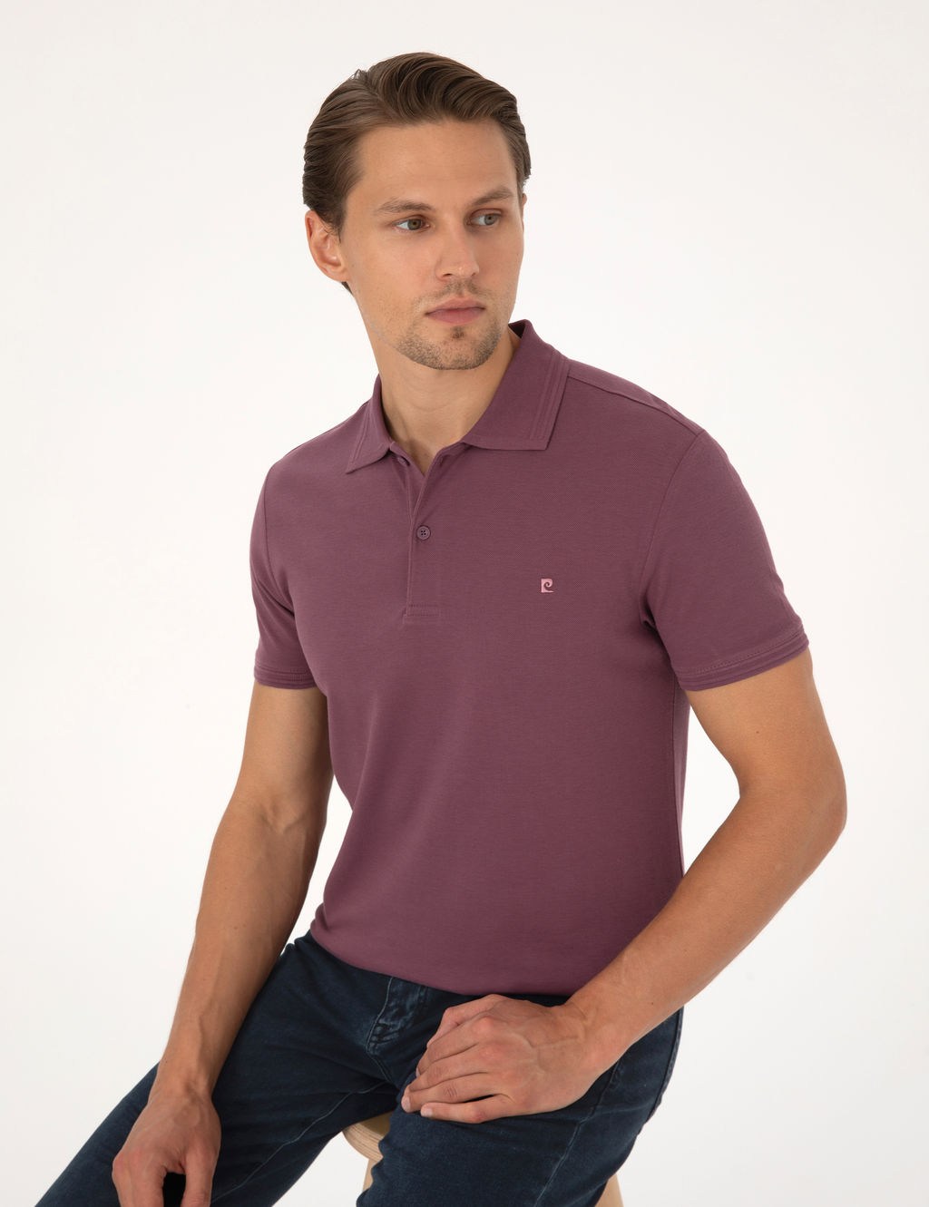 Mor Slim Fit %100 Pamuk K_vr_lmaz D__meli Polo Yaka Basic Ti__rt