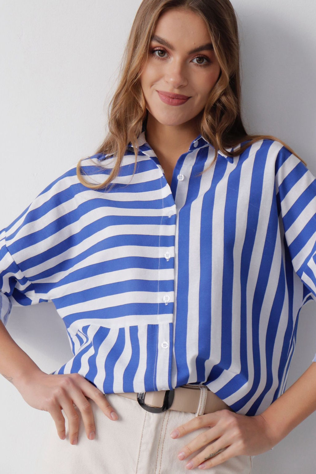 11351 Рубашка в полоску бело-голубая - Martichelli фото 6