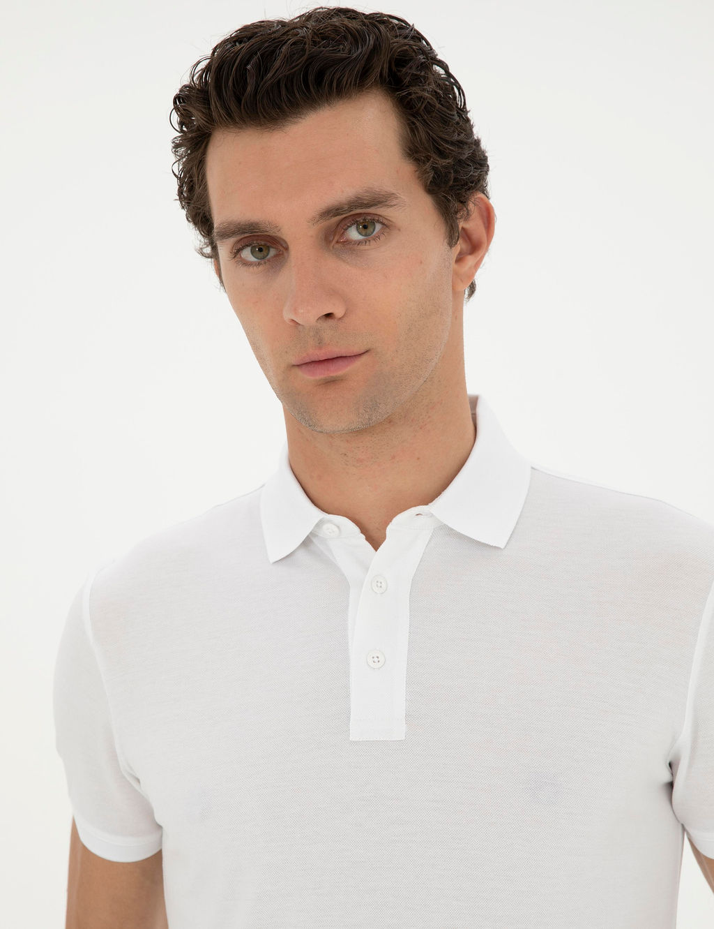 Beyaz Slim Fit Polo Yaka Merserize T-shirt